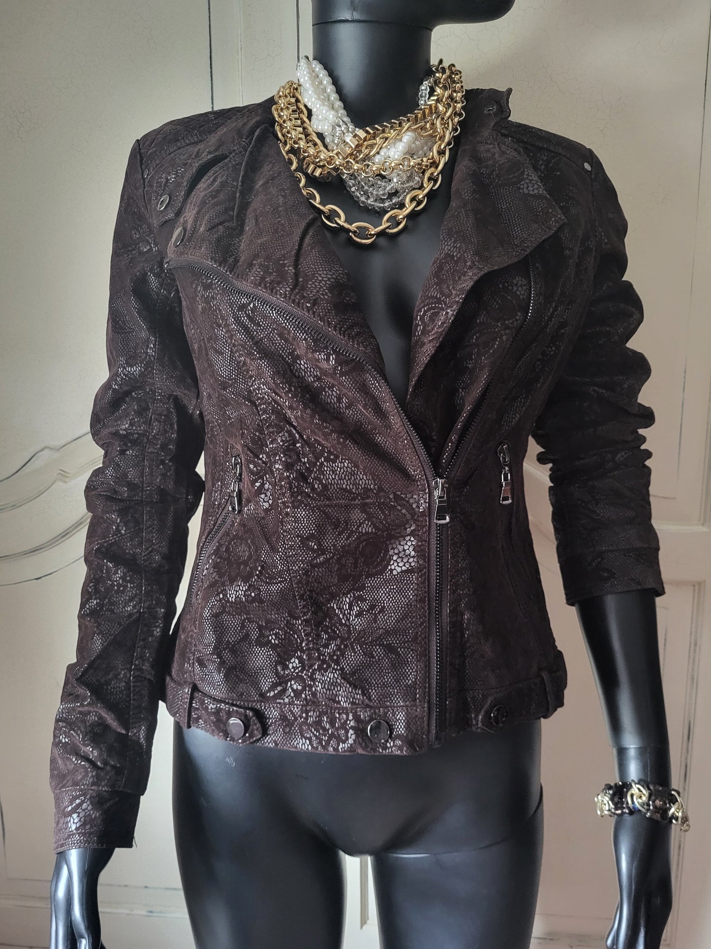 KY Creation Brand New Suede & Leather Lace Effect Jacket