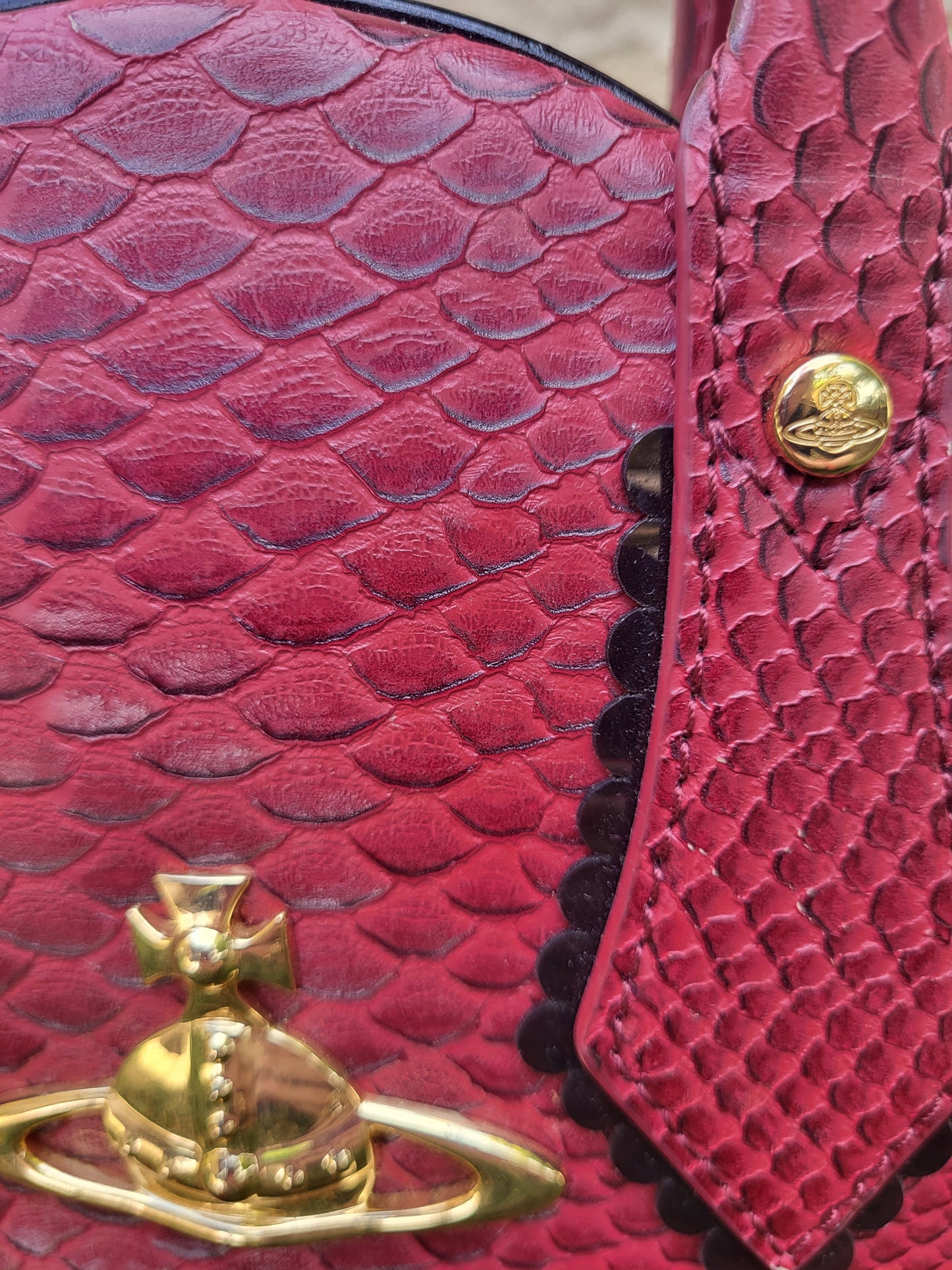 Vivienne Westwood Red Embossed Leather Tote Bag