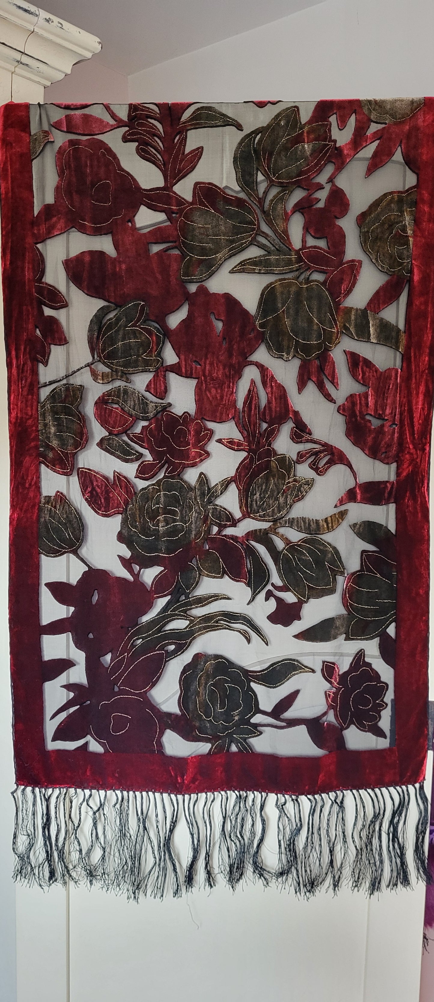 Devoré Silk Velvet Shawl with Tassells