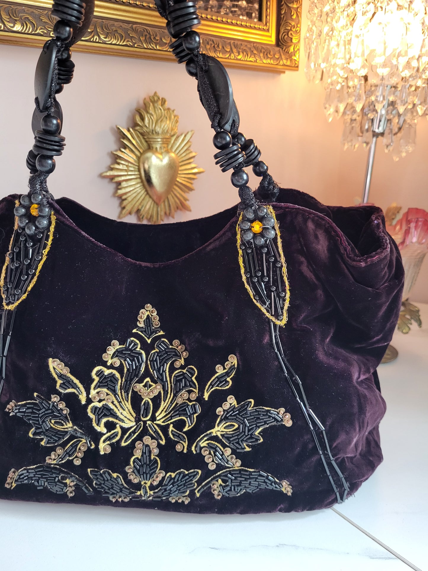 Baroque Beaded Deep Purple Handbag