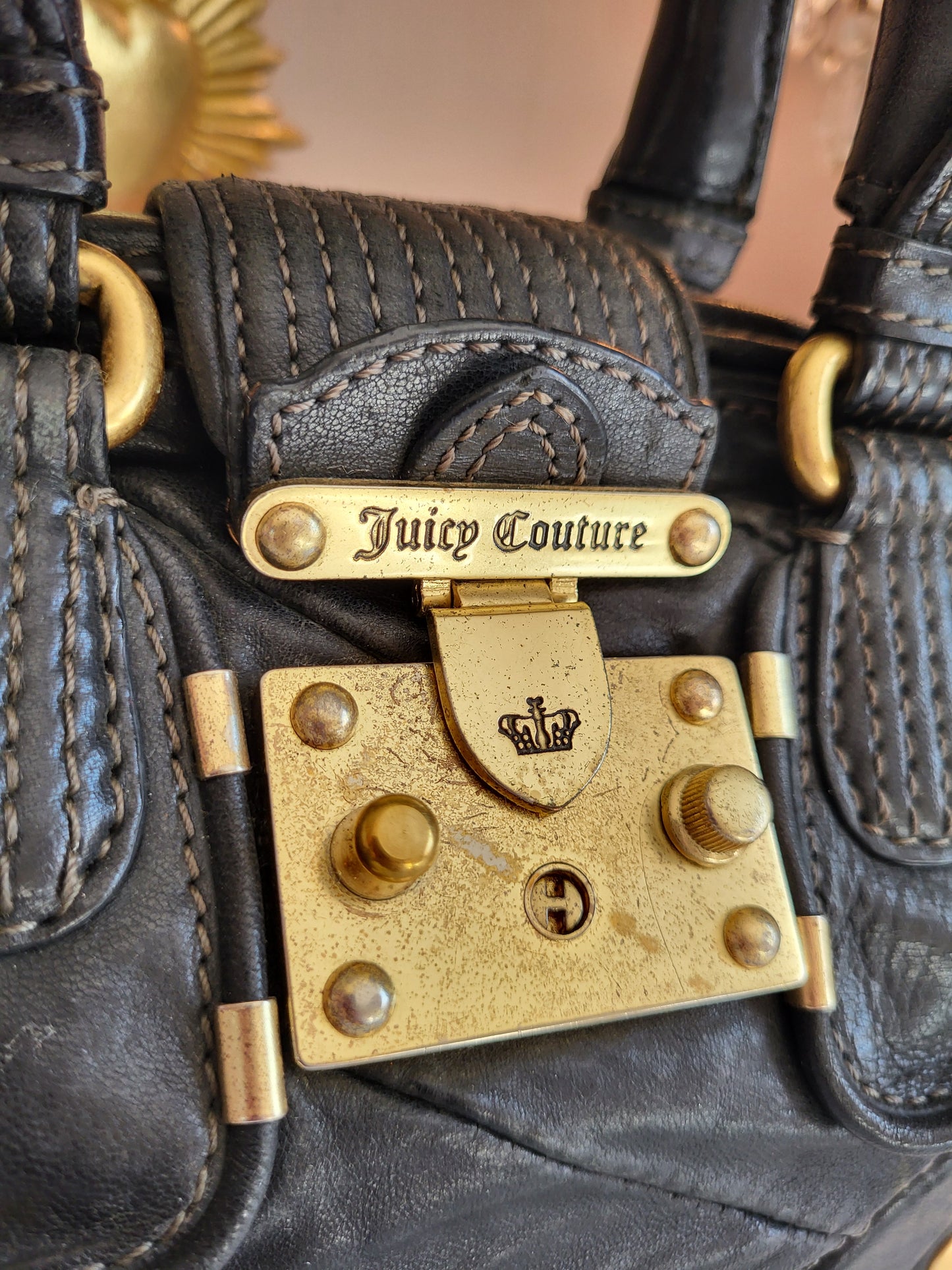 Vintage Juicy Couture Black Leather Satchel with Brass Hardware