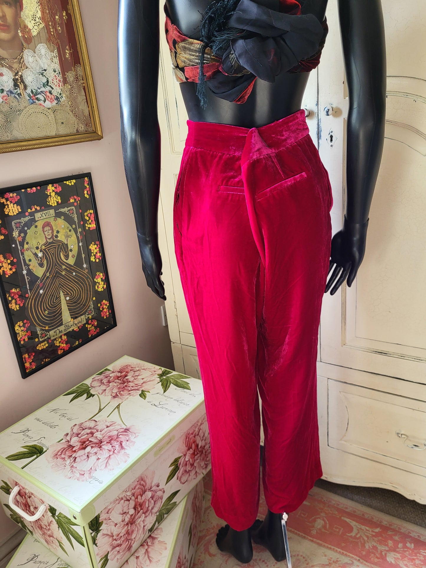 Massimo Dutti Fuchsia Velour Trousers
