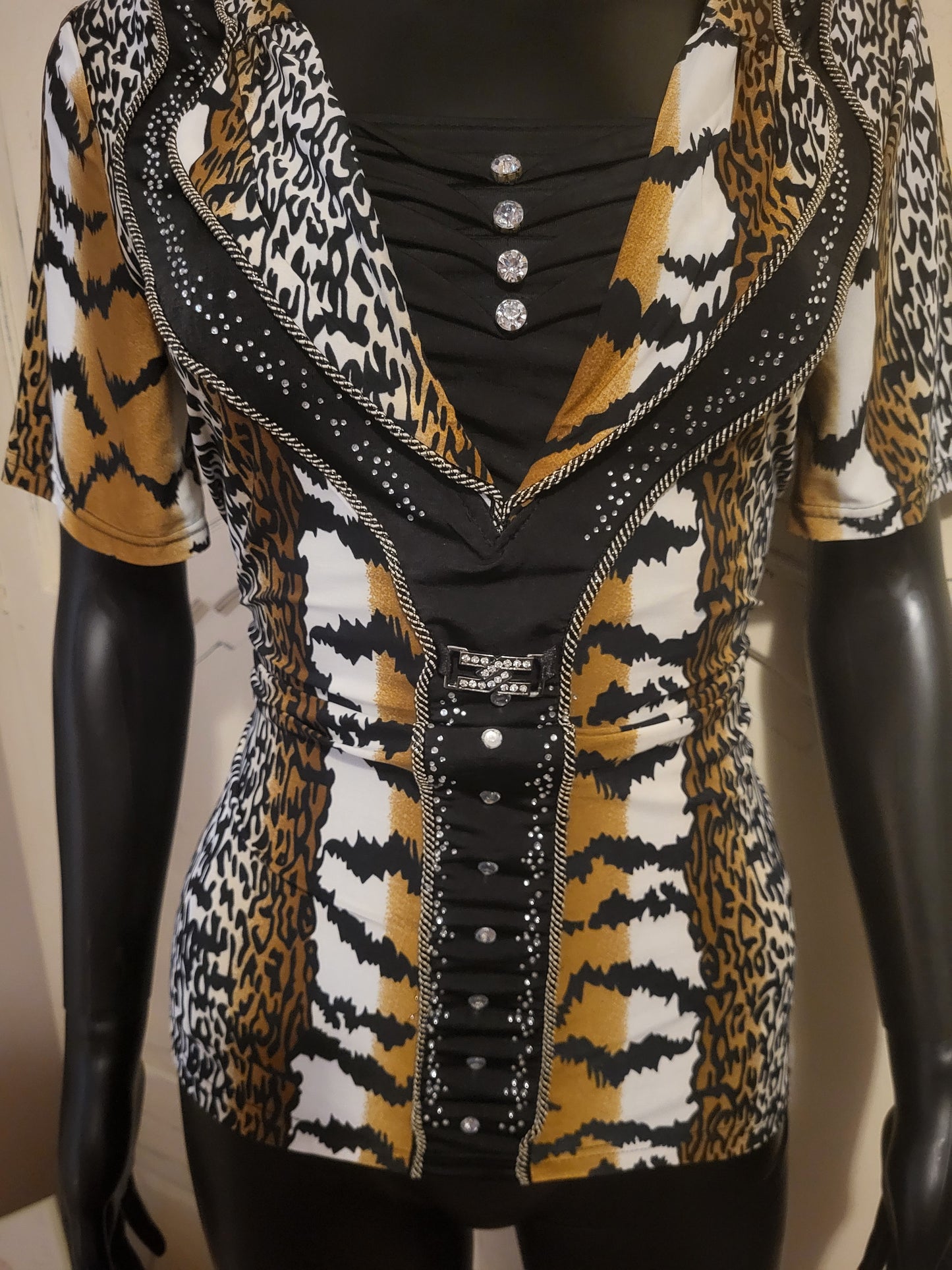 Aleny Animal Print & Stud Detail Stretch Top