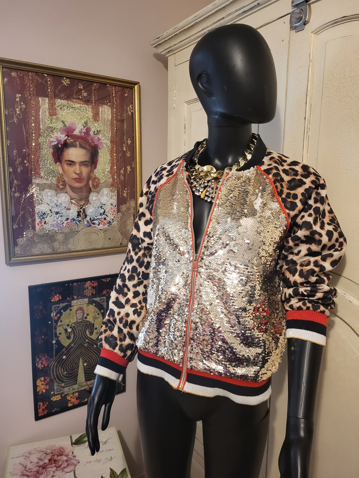 Drôle de Copine Sequin and Leopard Print Jacket