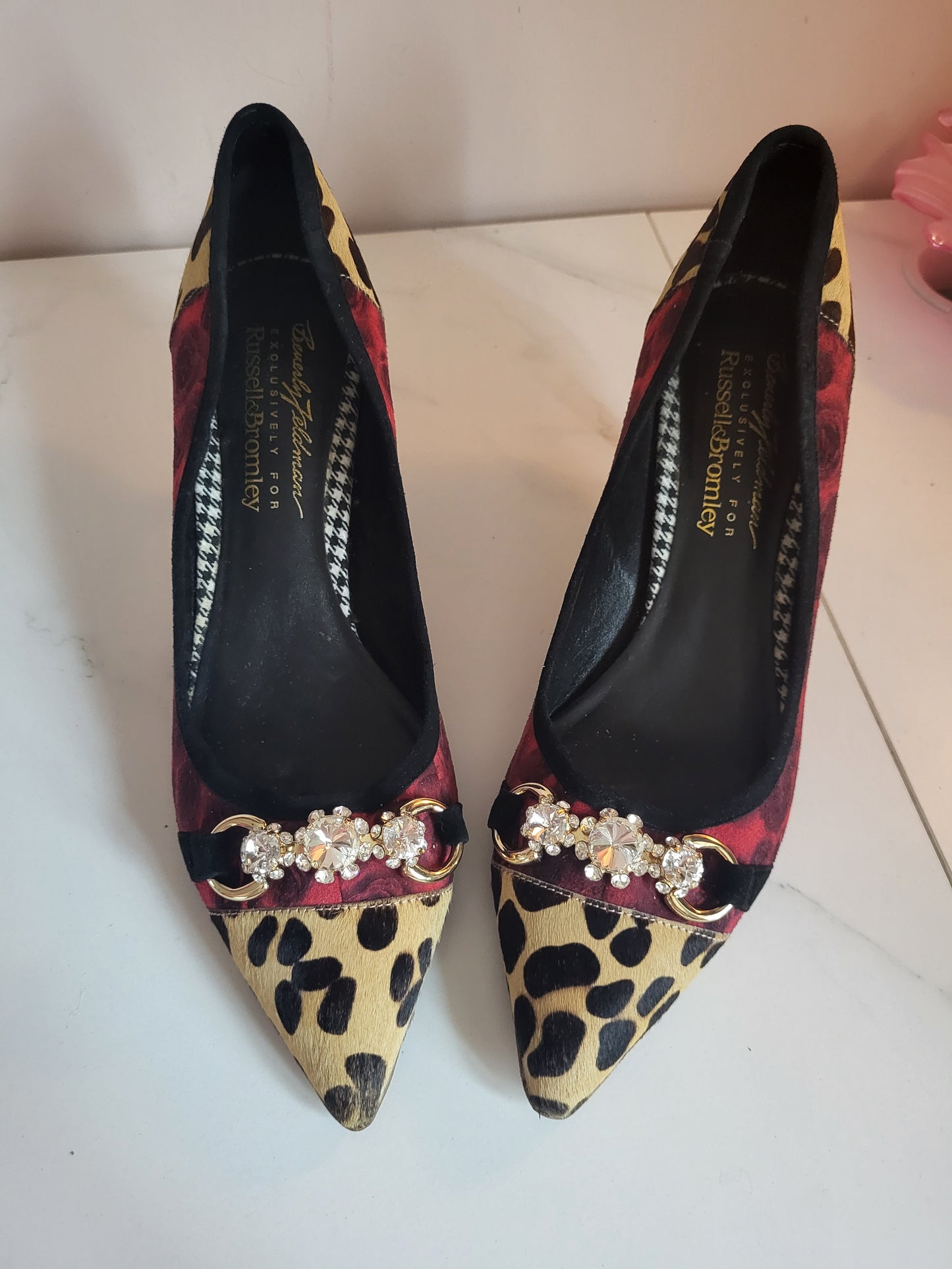 Beverly Feldman for Russell & Bromley Leopard and Diamante Heels