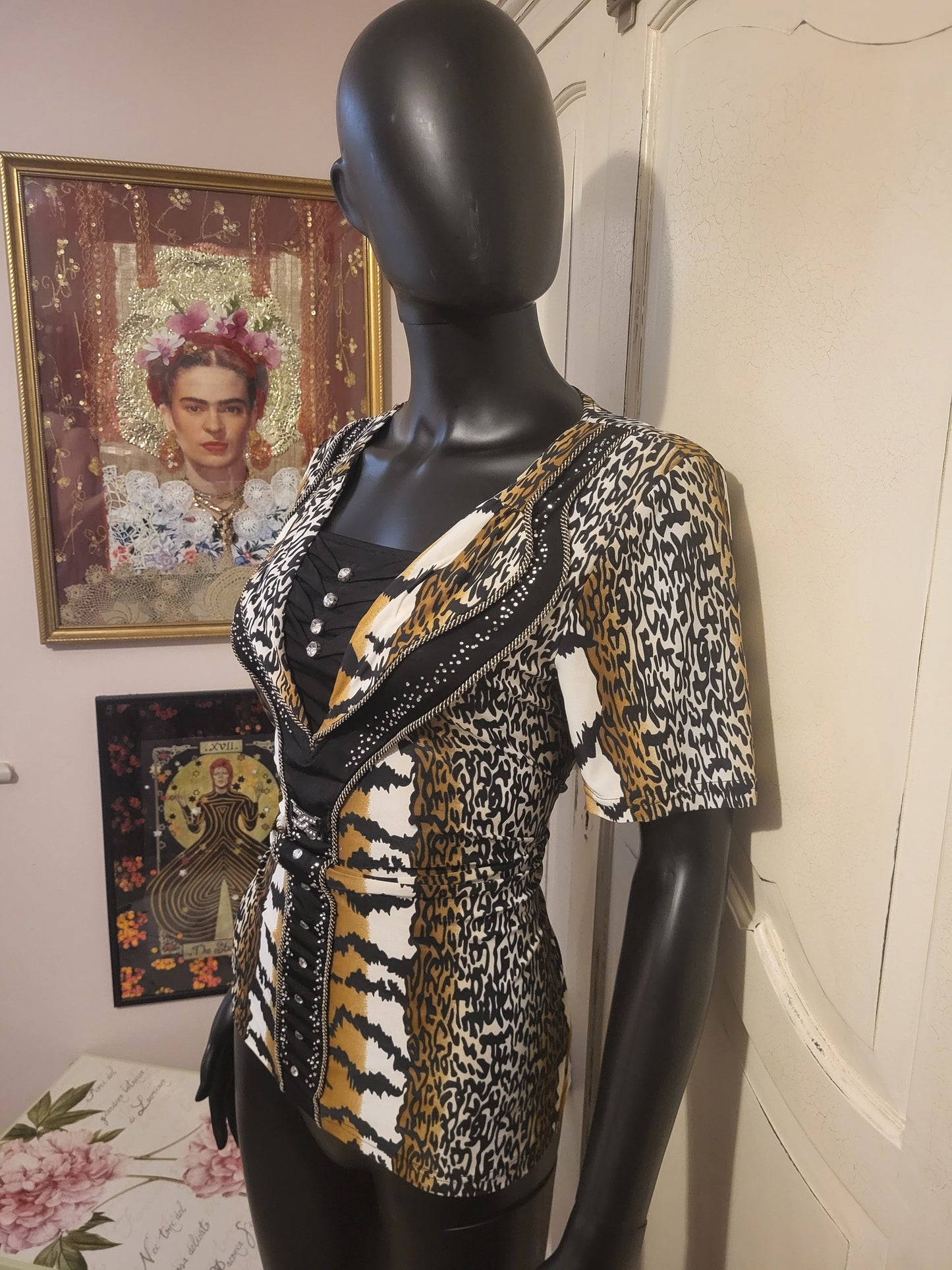Aleny Animal Print & Stud Detail Stretch Top