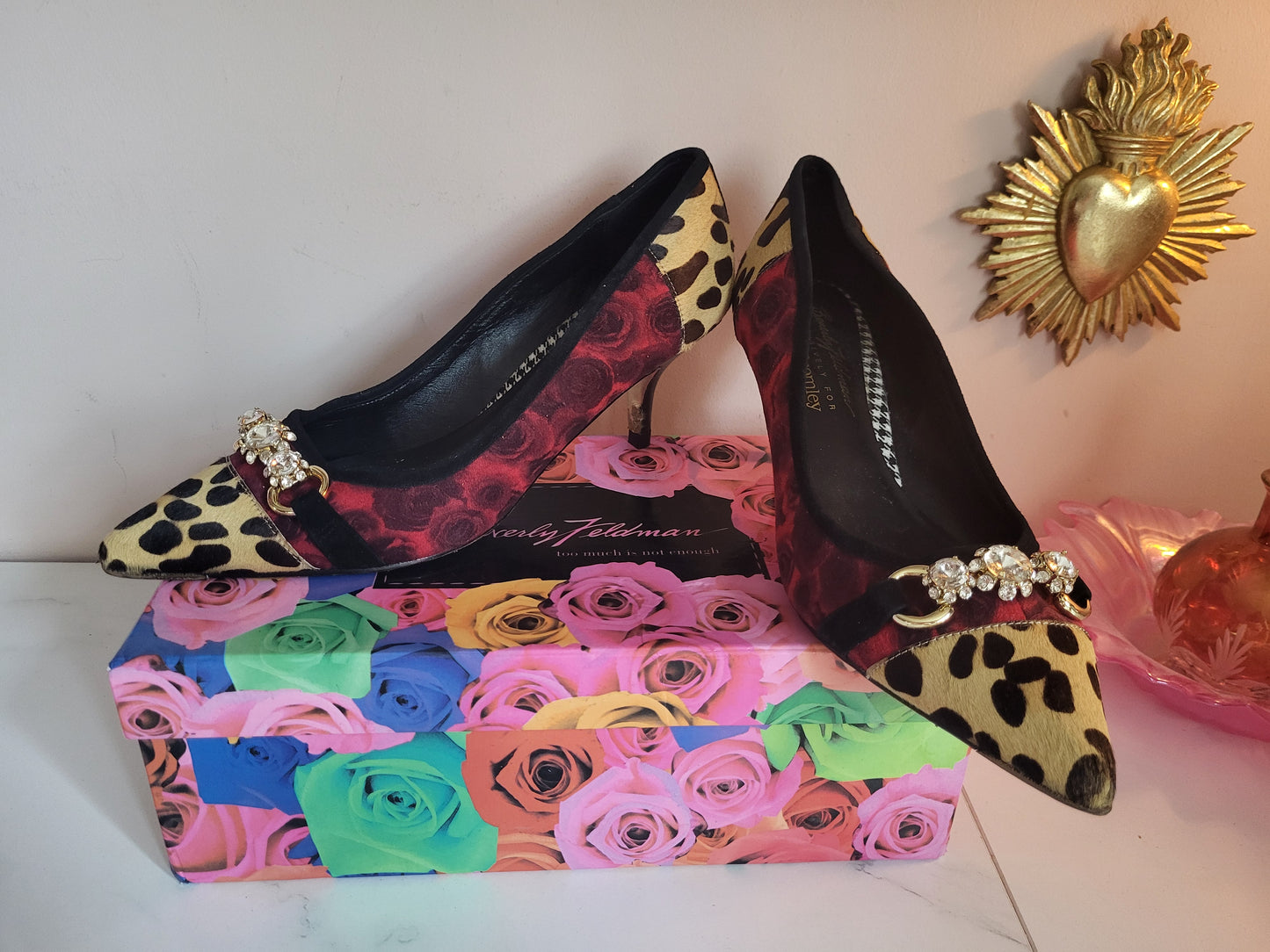 Beverly Feldman for Russell & Bromley Leopard and Diamante Heels