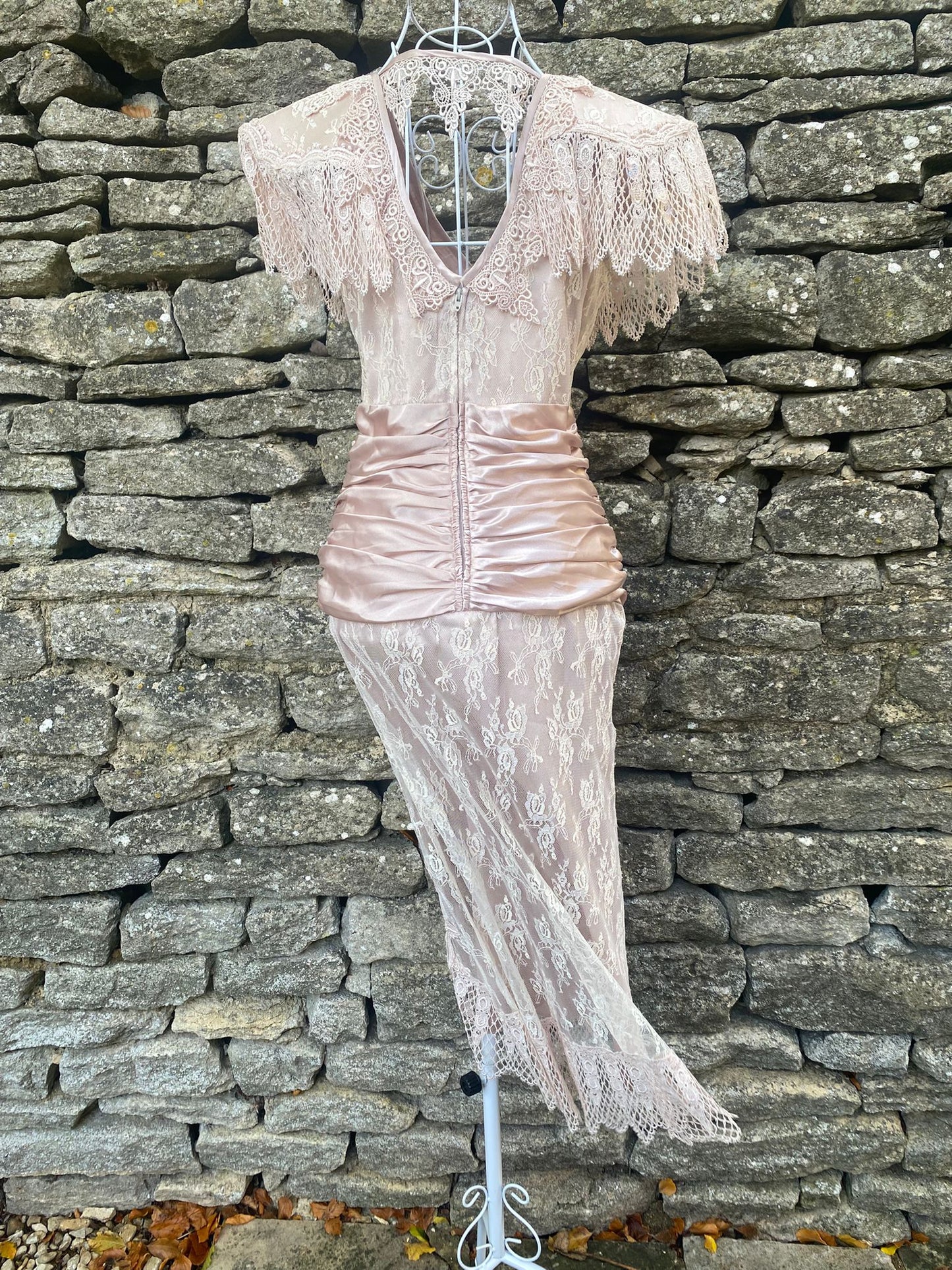 Rare Vintage 1980s Blush Lace Evening Dress