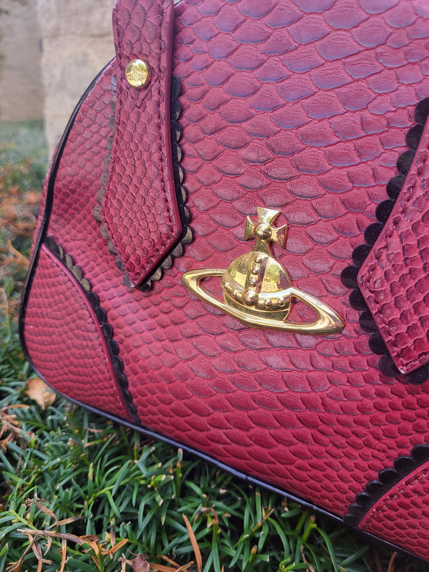 Vivienne Westwood Red Embossed Leather Tote Bag