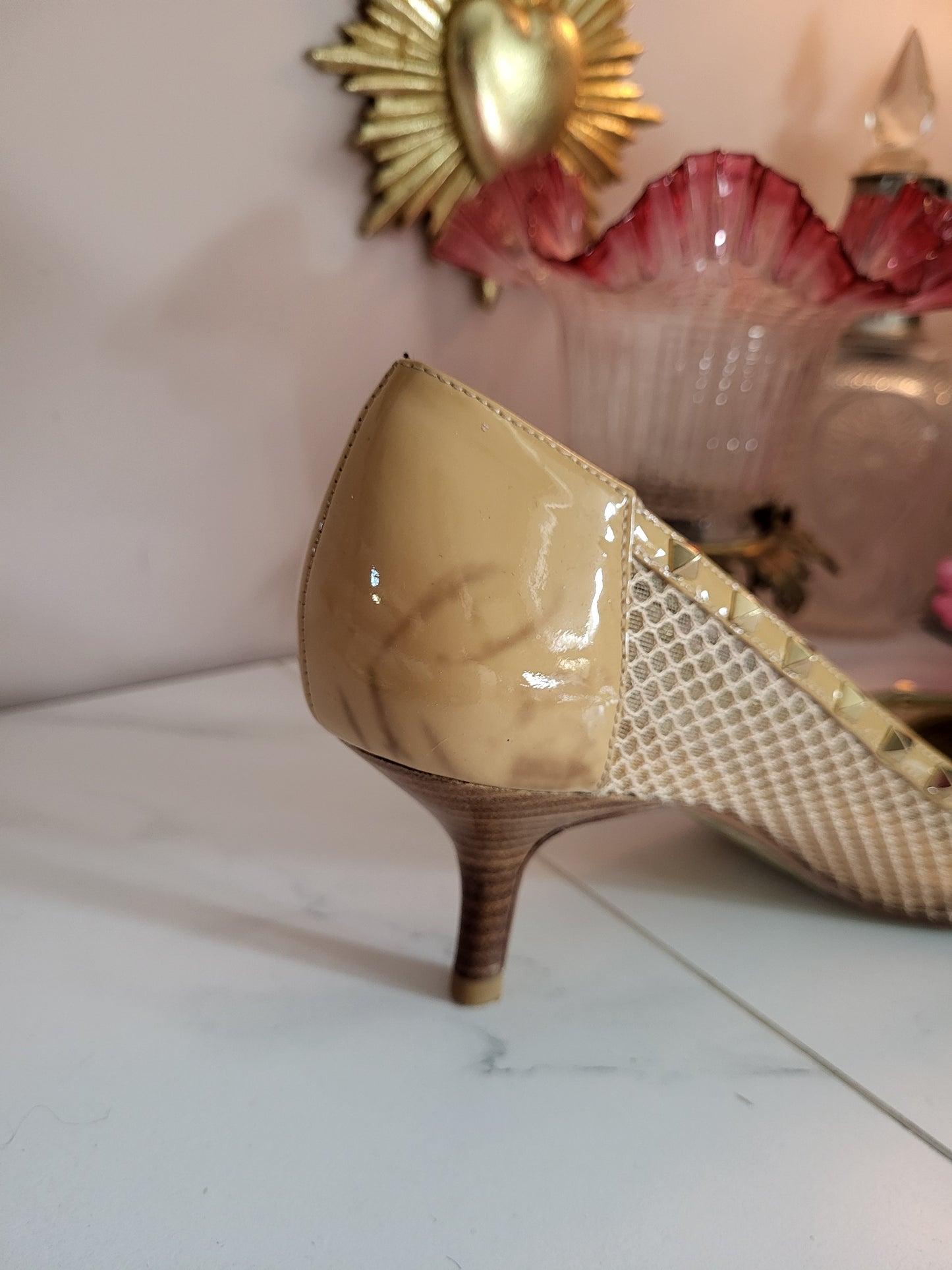 Beverly Feldman for Russell & Bromley Patent Mesh Studded Court Heels