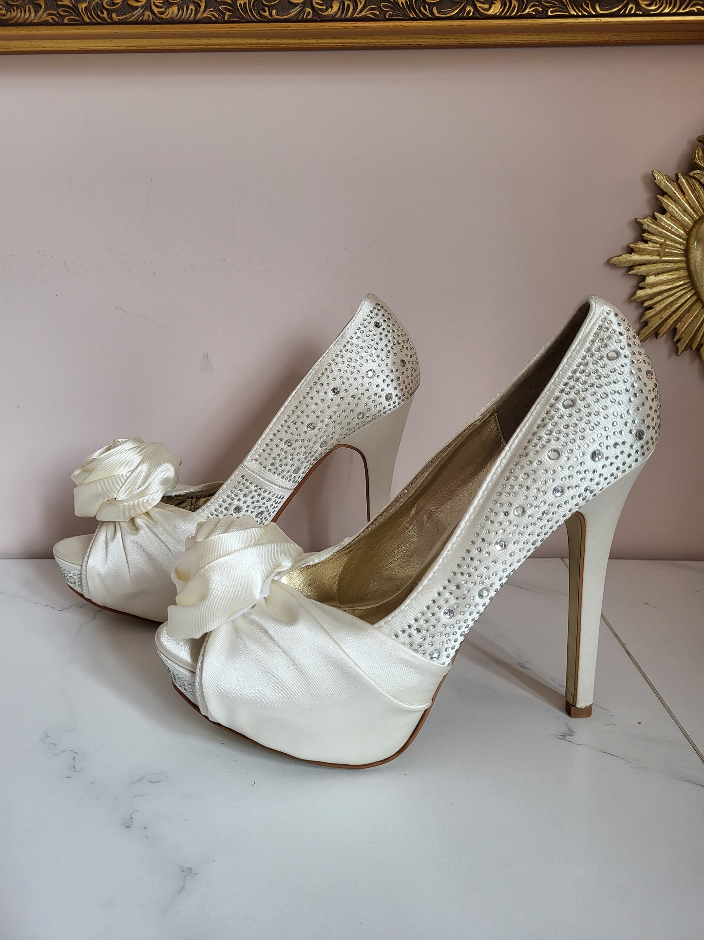 Cream Diamante Rose Detail Court Heels