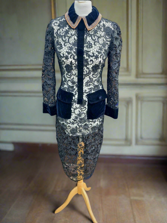 Vintage Condotti Black Lace and Velvet Dress