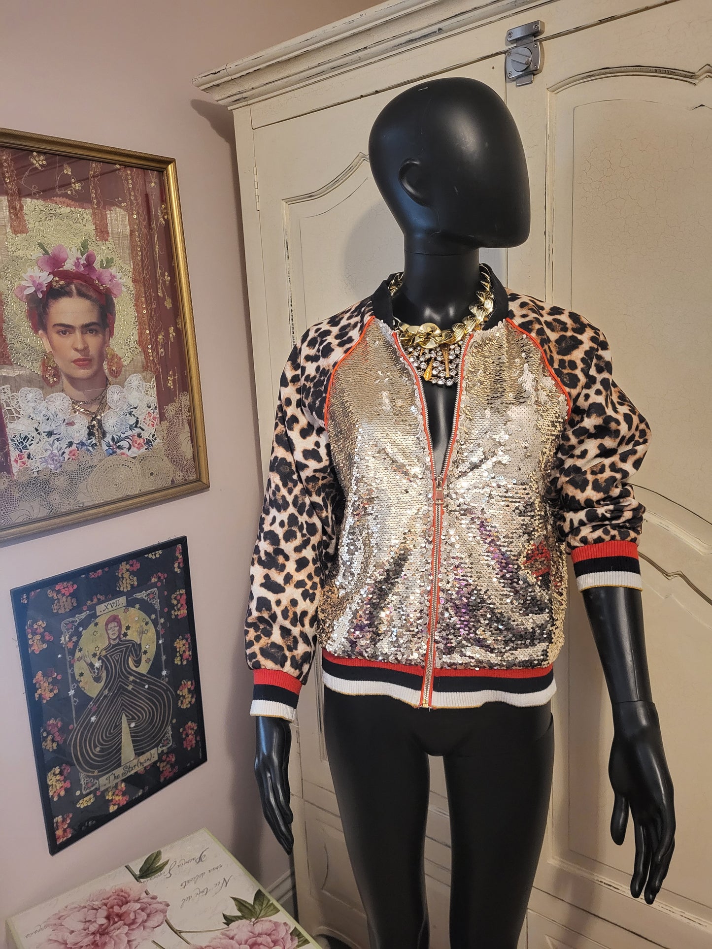 Drôle de Copine Sequin and Leopard Print Jacket