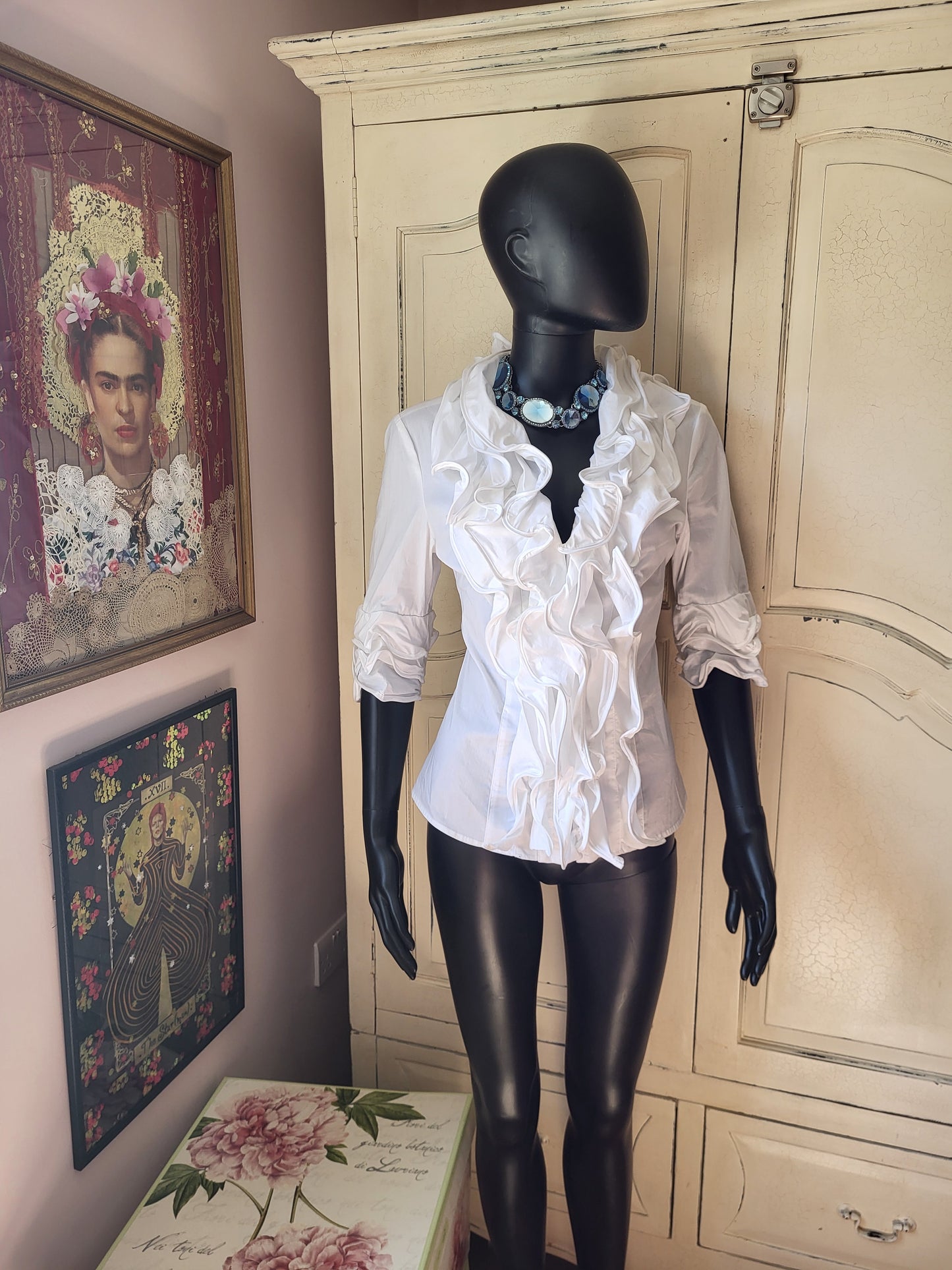 Diego Reiga White Flounced Cotton Blouse