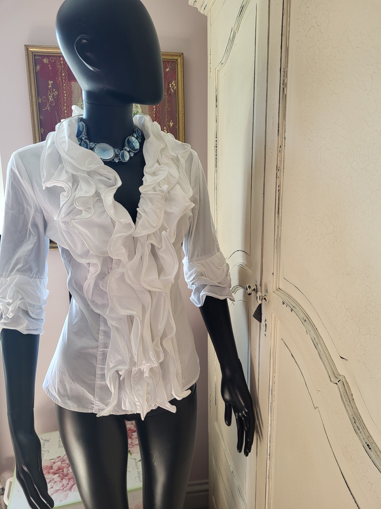 Diego Reiga White Flounced Cotton Blouse