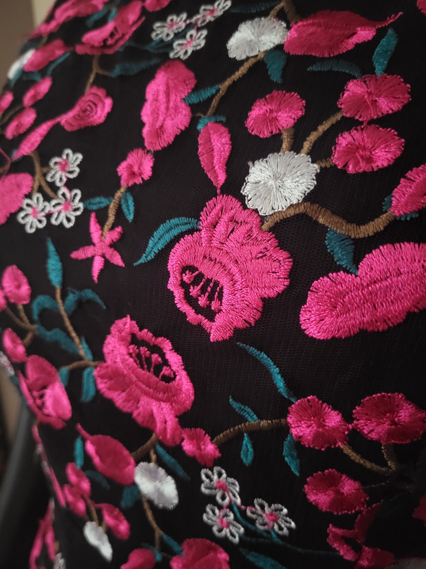Girls on Film Fuchsia Floral Embroidered Dress