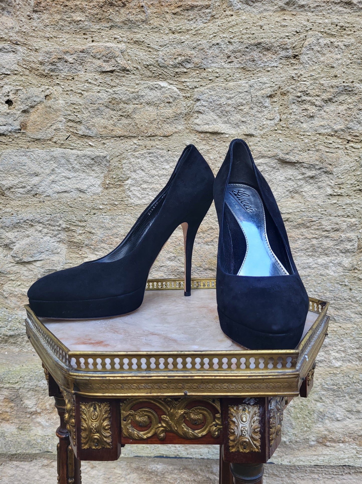 Vintage Gucci Black Suede Platform Heels