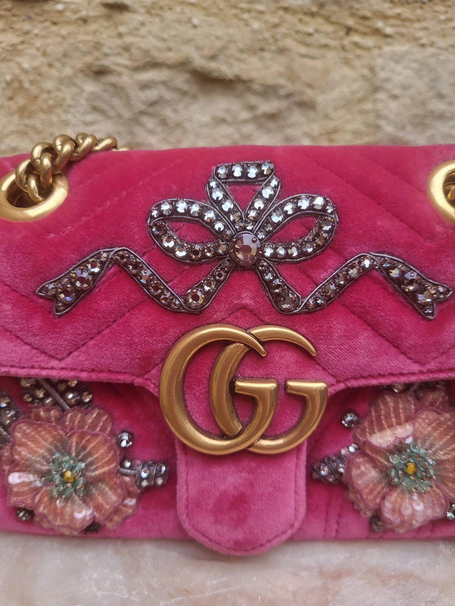 Gucci Crystal Embellished Velvet Marmont Bag