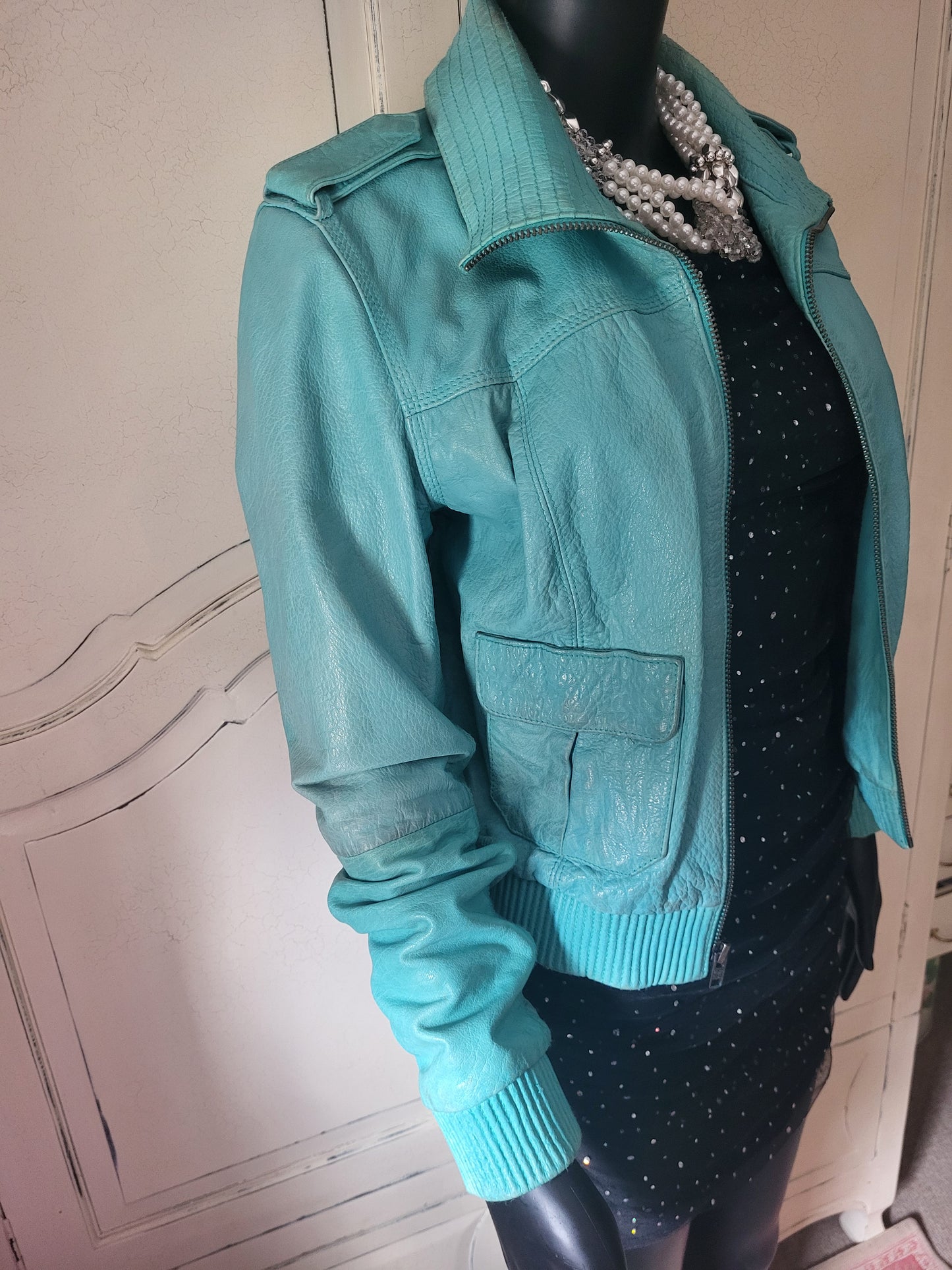 Vintage Superdry Aquamarine Leather Jacket