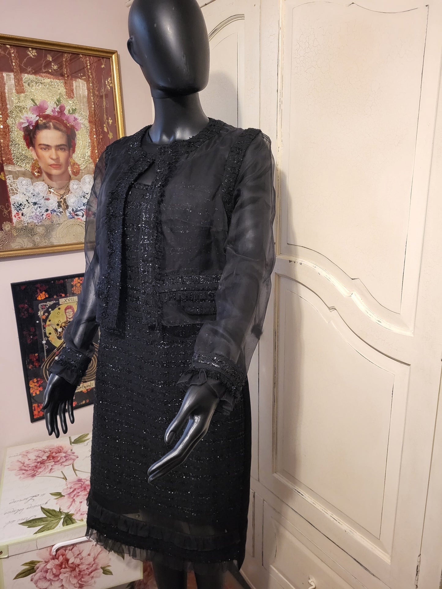 Erdem Tweed Shift Dress and Sheer Evening Jacket