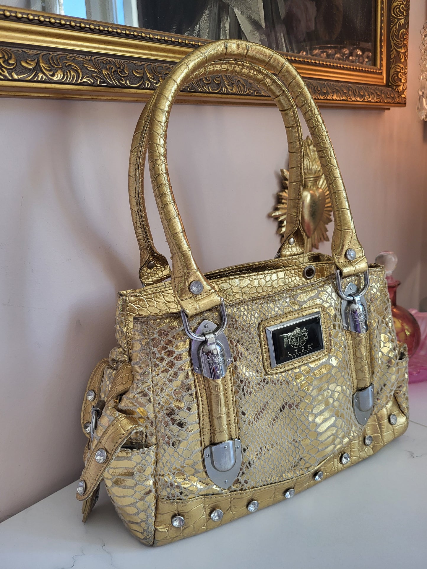 LYDC London Gold Snakeskin Mini Tote Bag