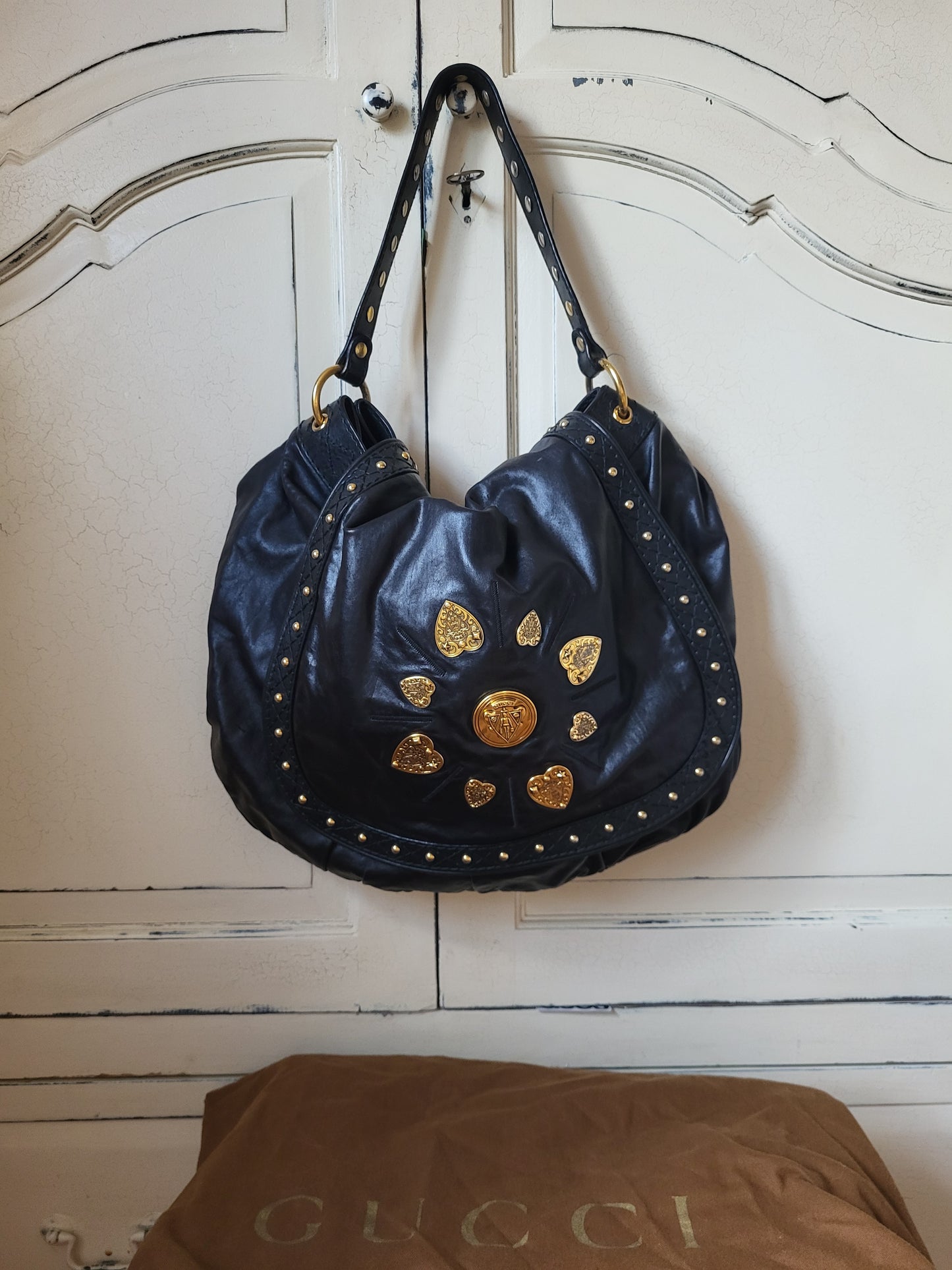 Vintage Gucci Calfskin Studded Large Irina Babouska Hobo Bag