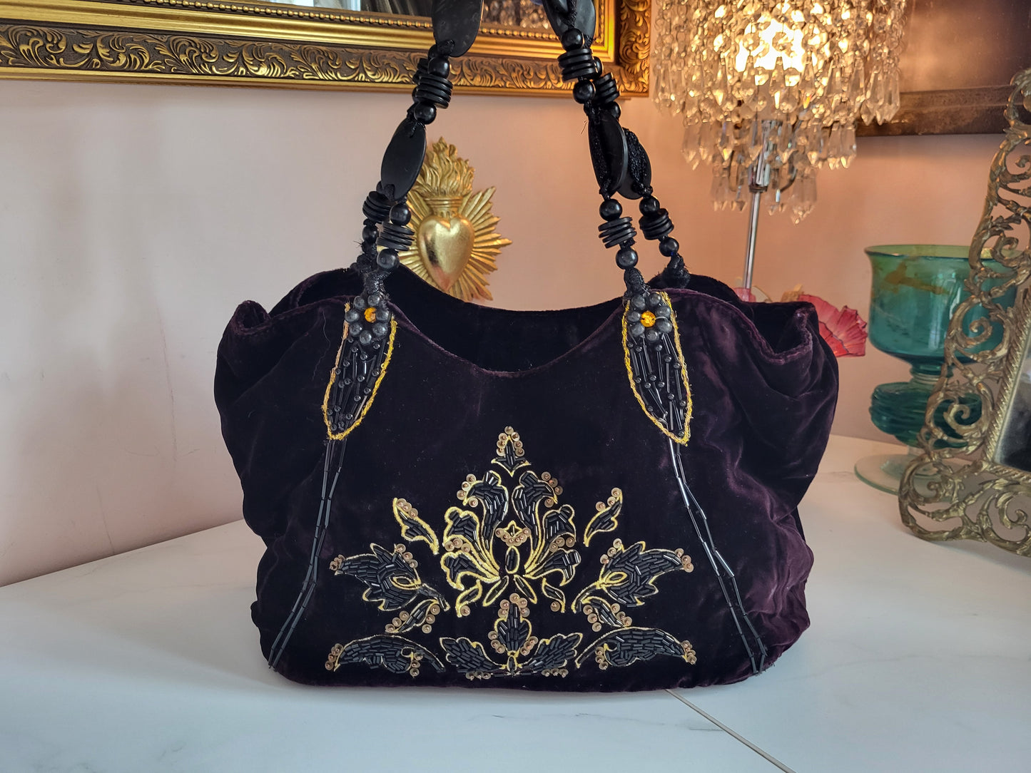 Baroque Beaded Deep Purple Handbag