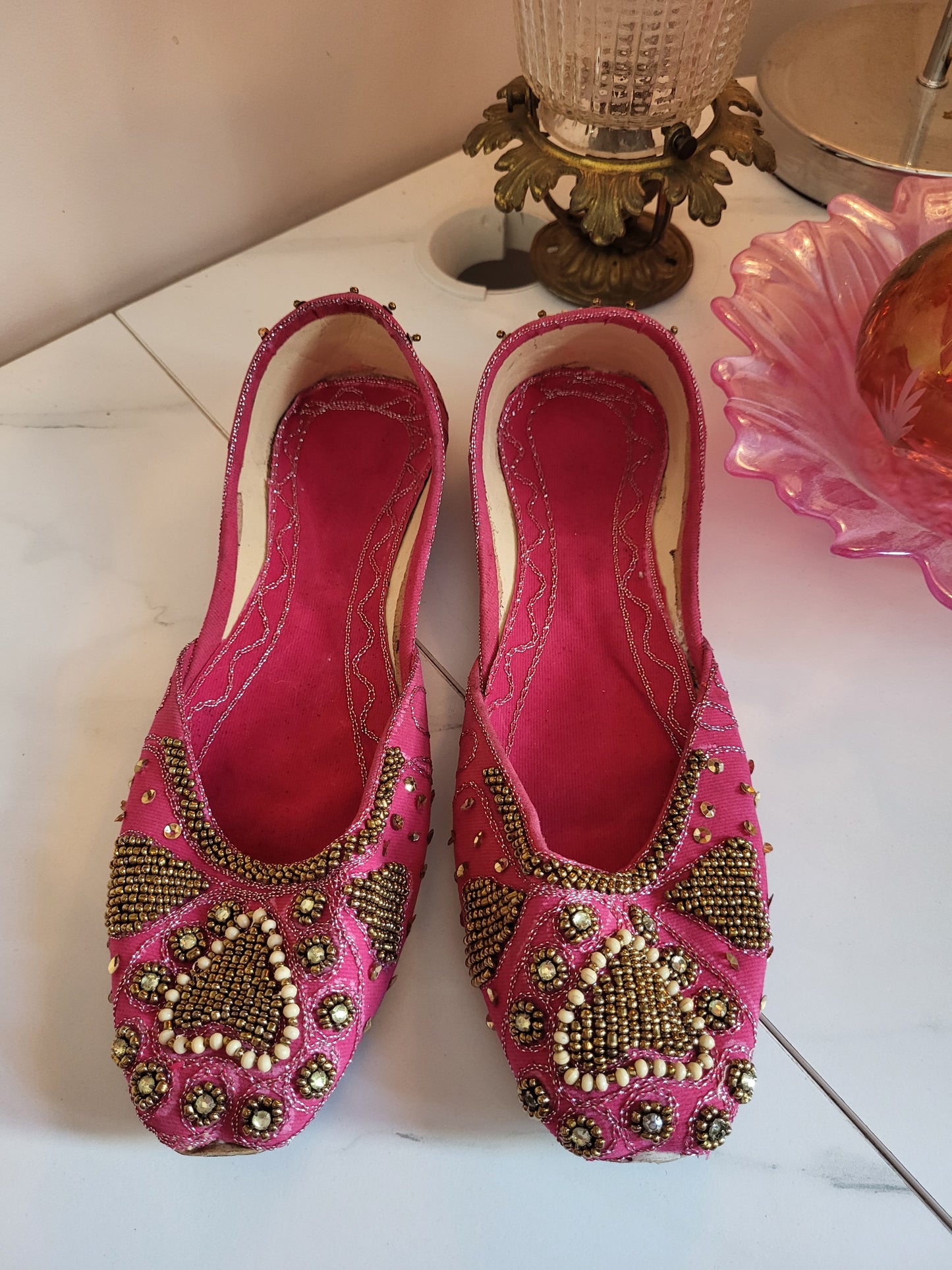 Khussa Deep Pink Beaded Shoes
