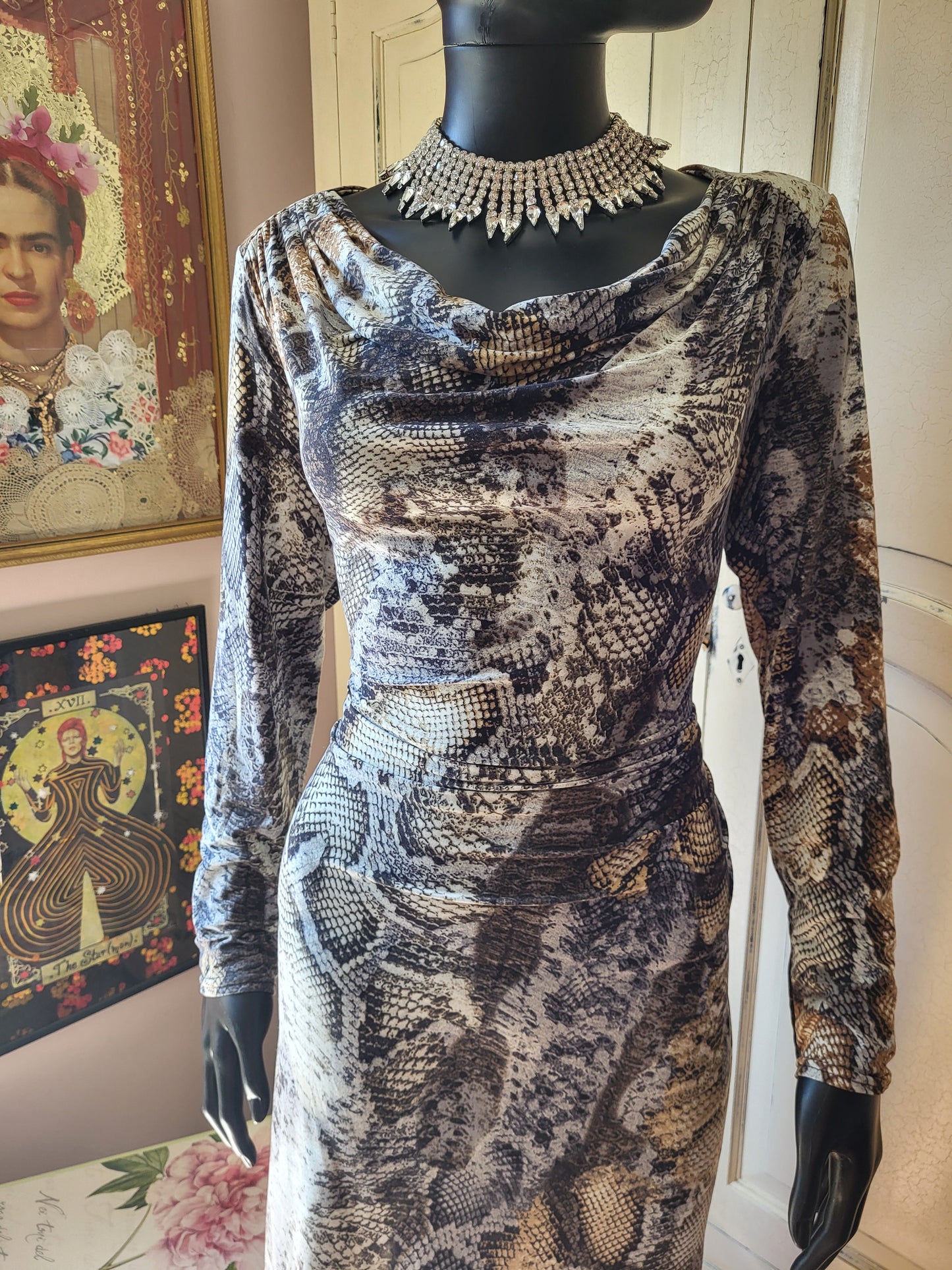 Ingenue London Snakeskin Stretchy Midi Dress
