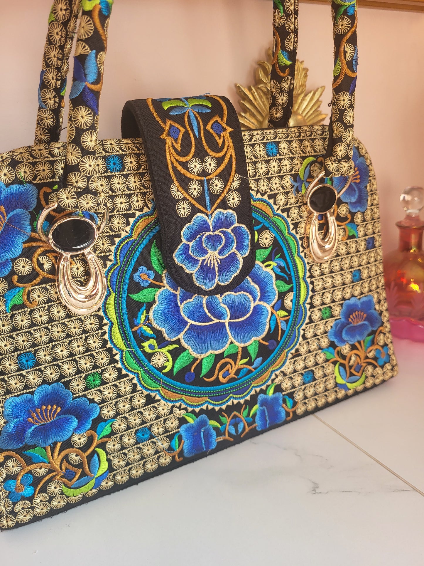 Vintage Hand Stiched Floral Tote Bag