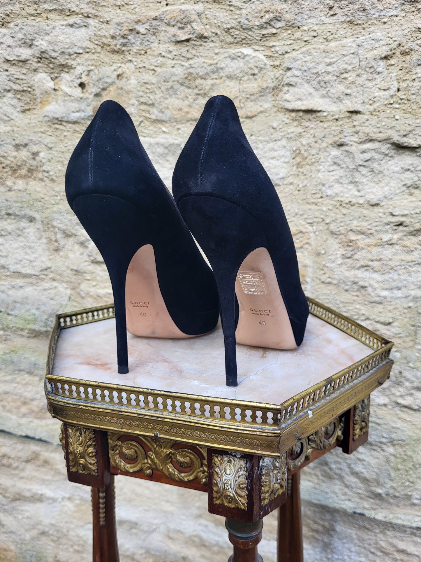 Vintage Gucci Black Suede Platform Heels