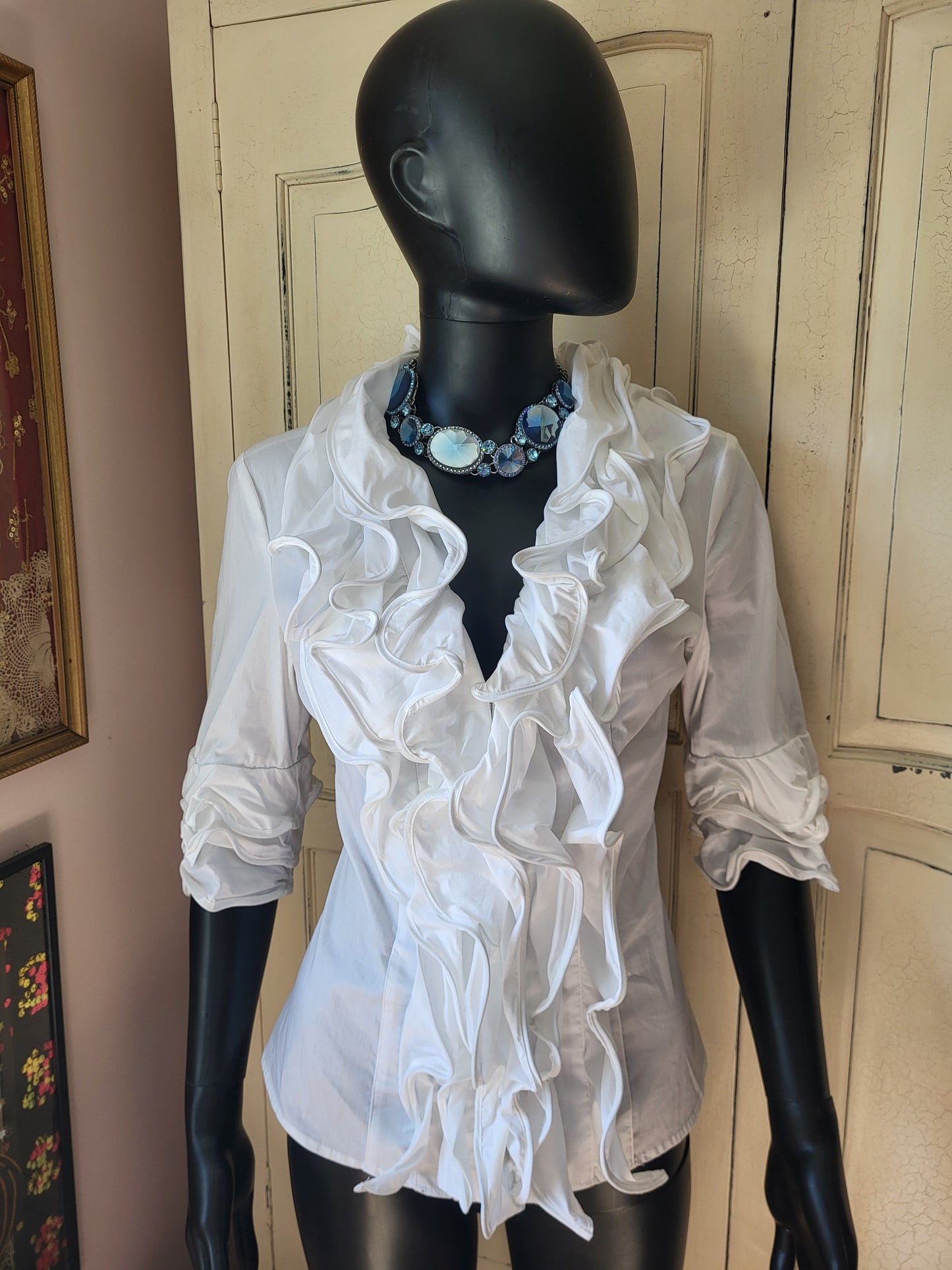 Diego Reiga White Flounced Cotton Blouse