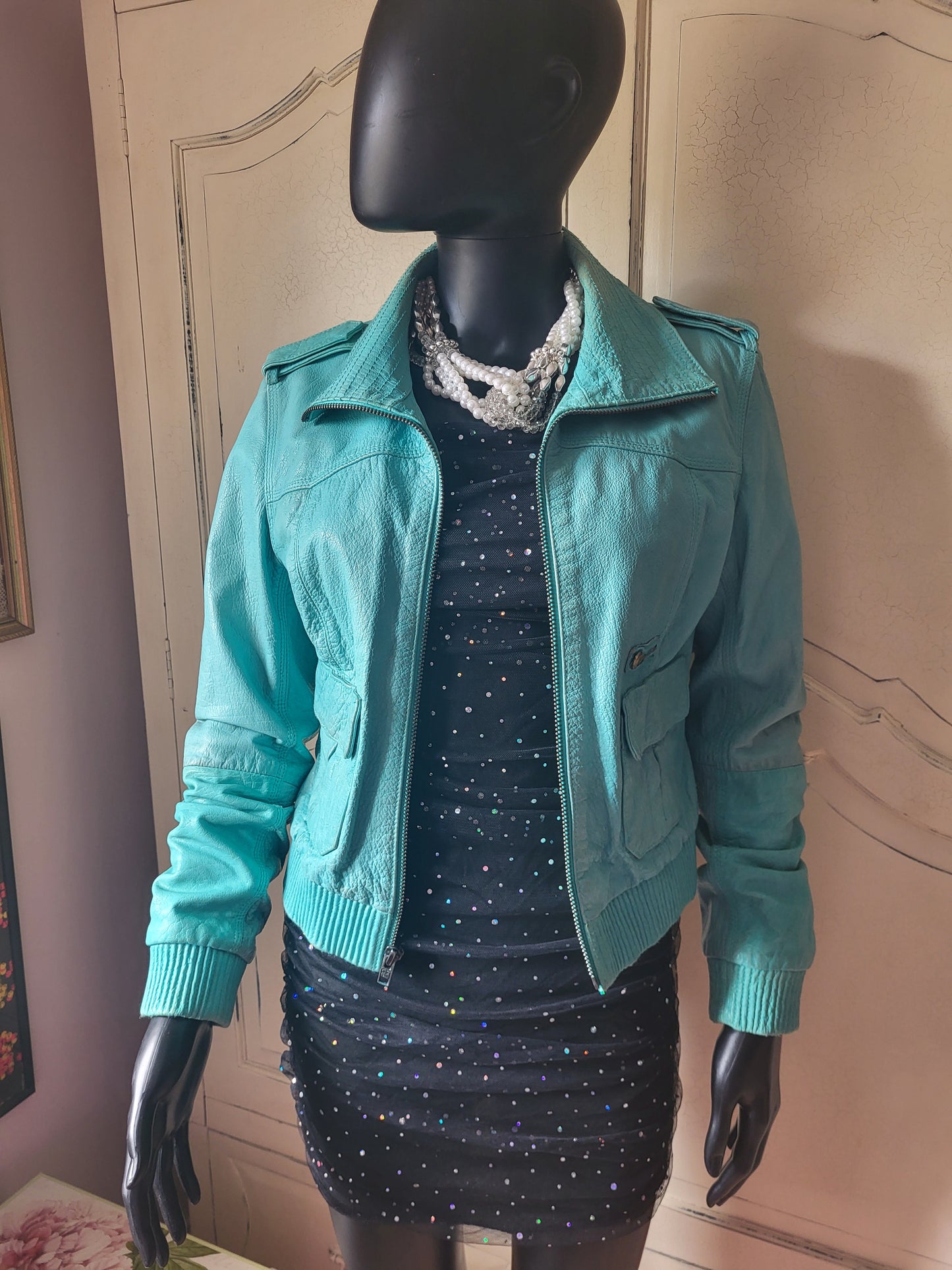 Vintage Superdry Aquamarine Leather Jacket