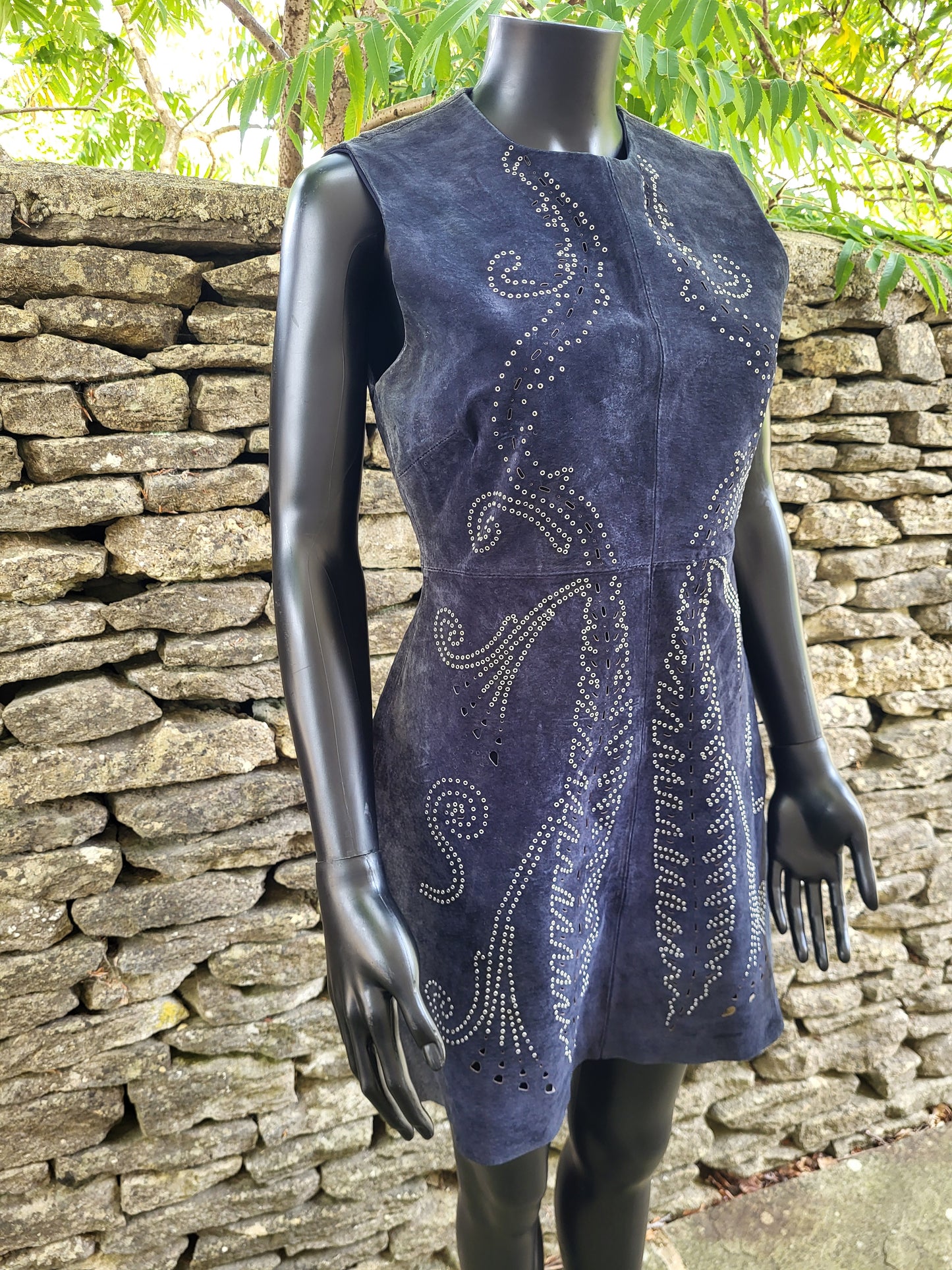 Vintage Midnight Blue Suede Studded Shift Dress