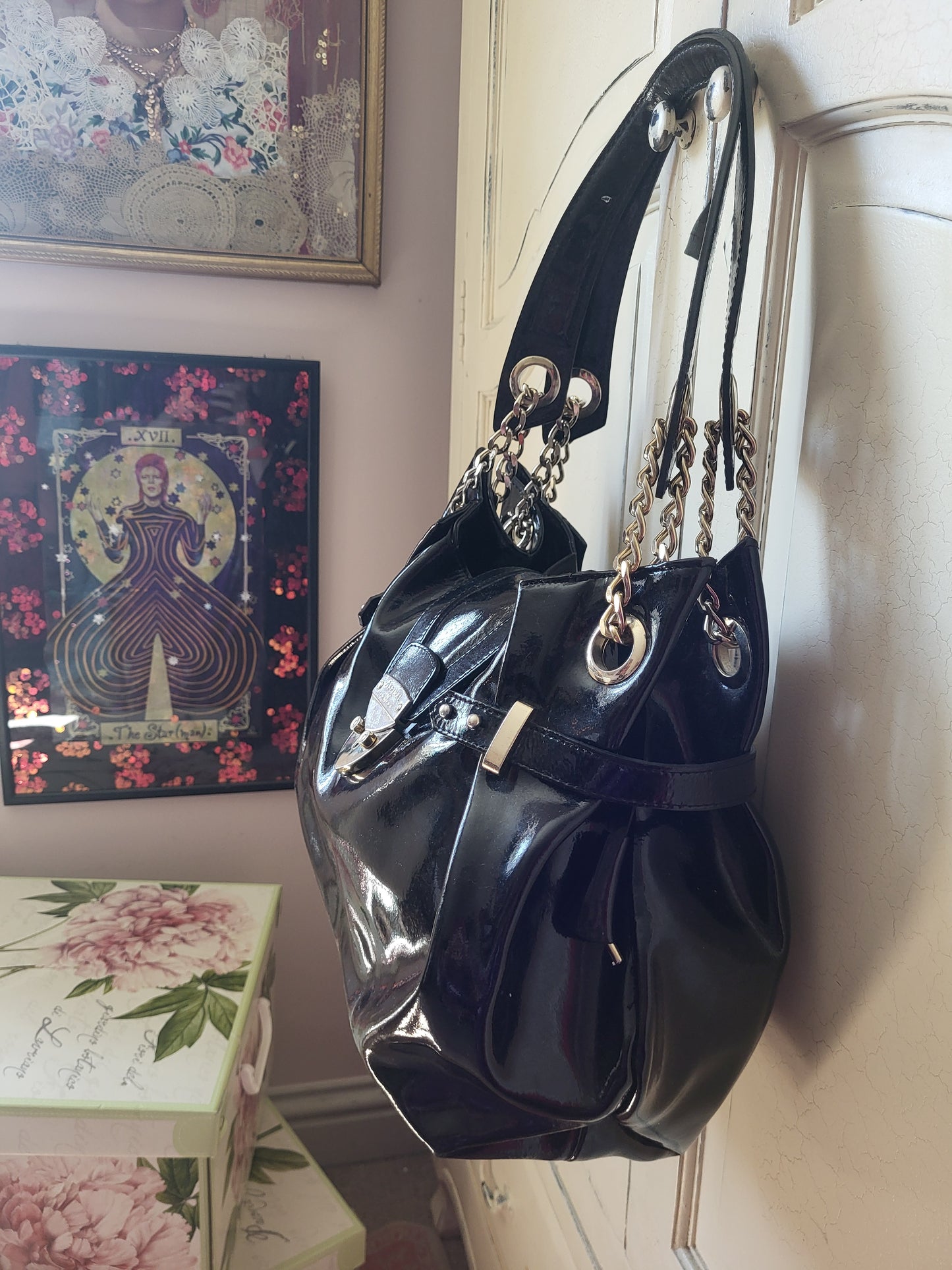 Aspinal of London Patent Black Slouch Hobo Bag