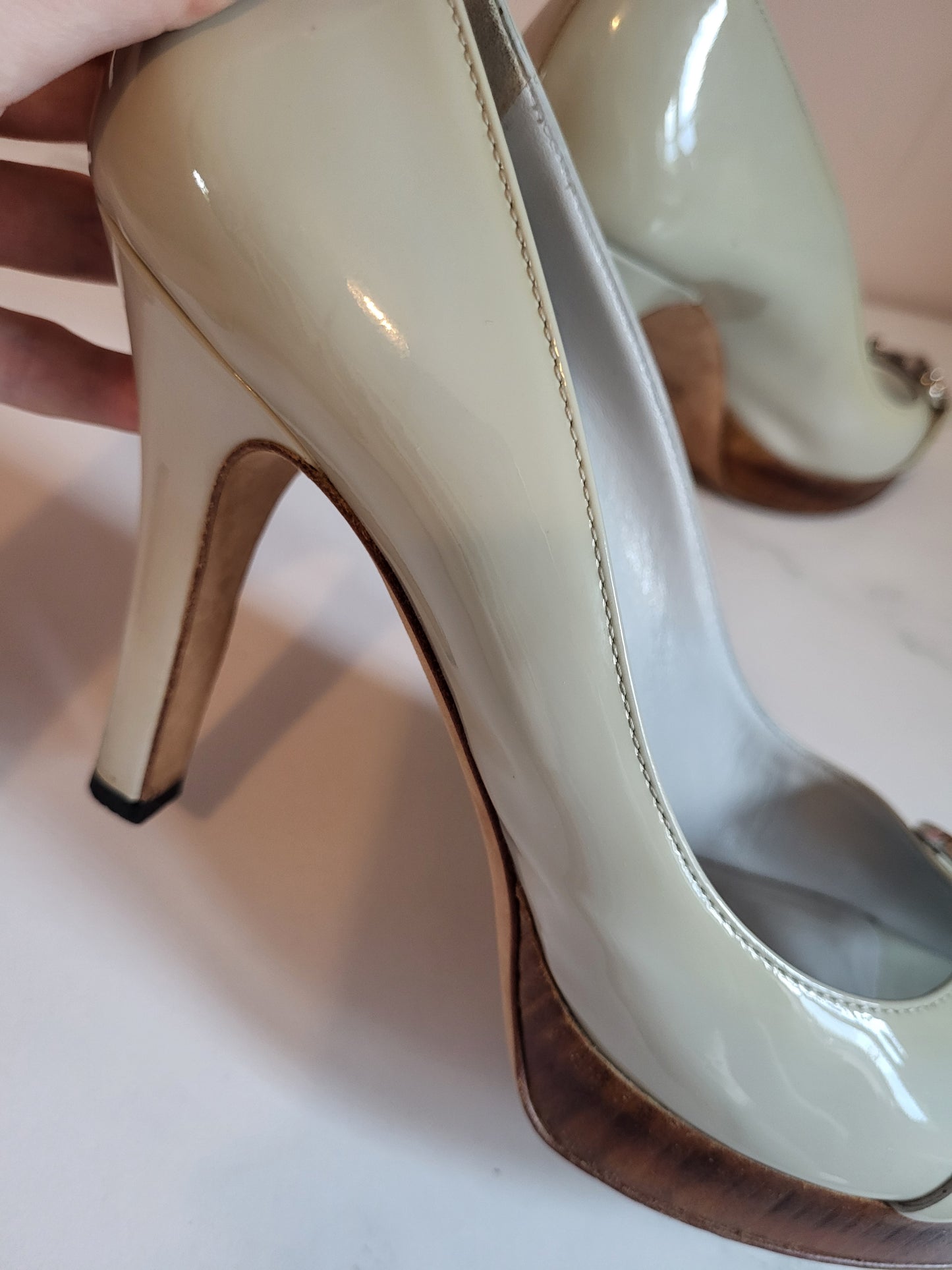 Vintage Gucci Duck Egg Blue Peep Toe Platform Heels