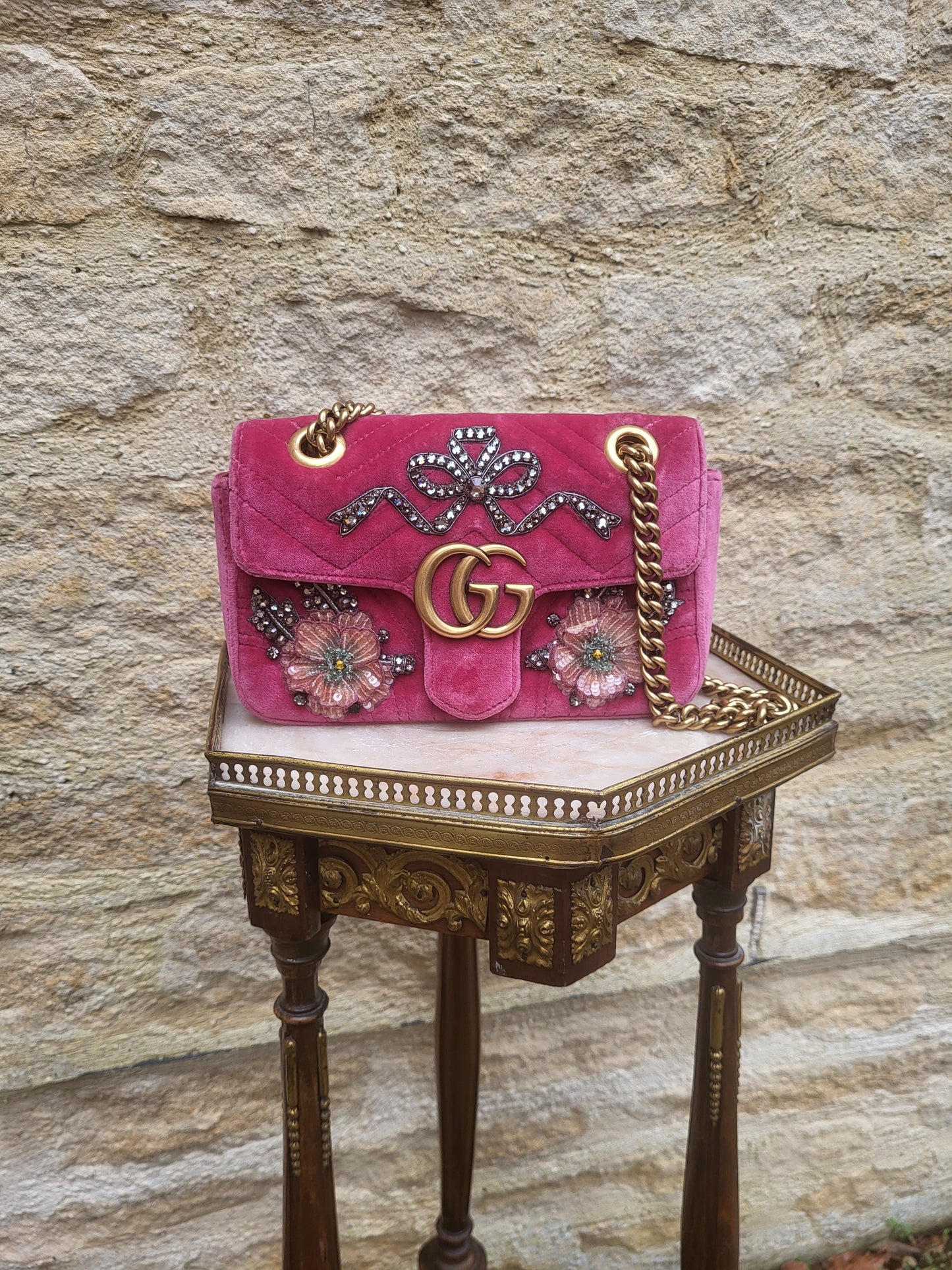 Gucci Crystal Embellished Velvet Marmont Bag