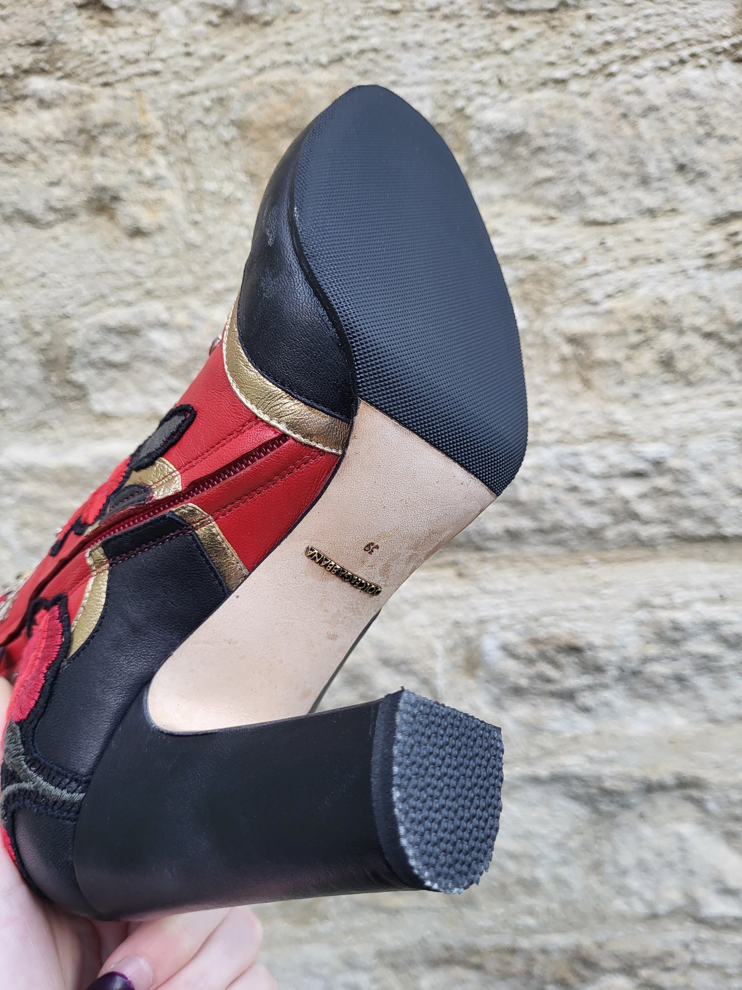 Dolce & Gabbana Baroque Embellished Red Leather Boots