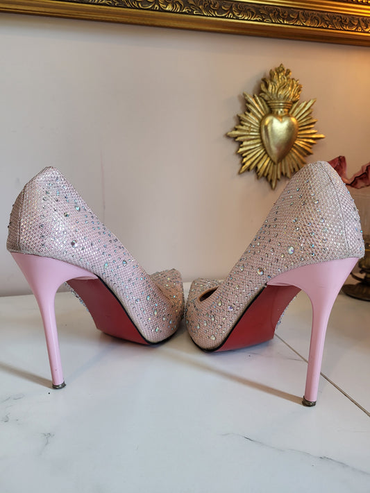 Pink Diamante Heels with Red Soles