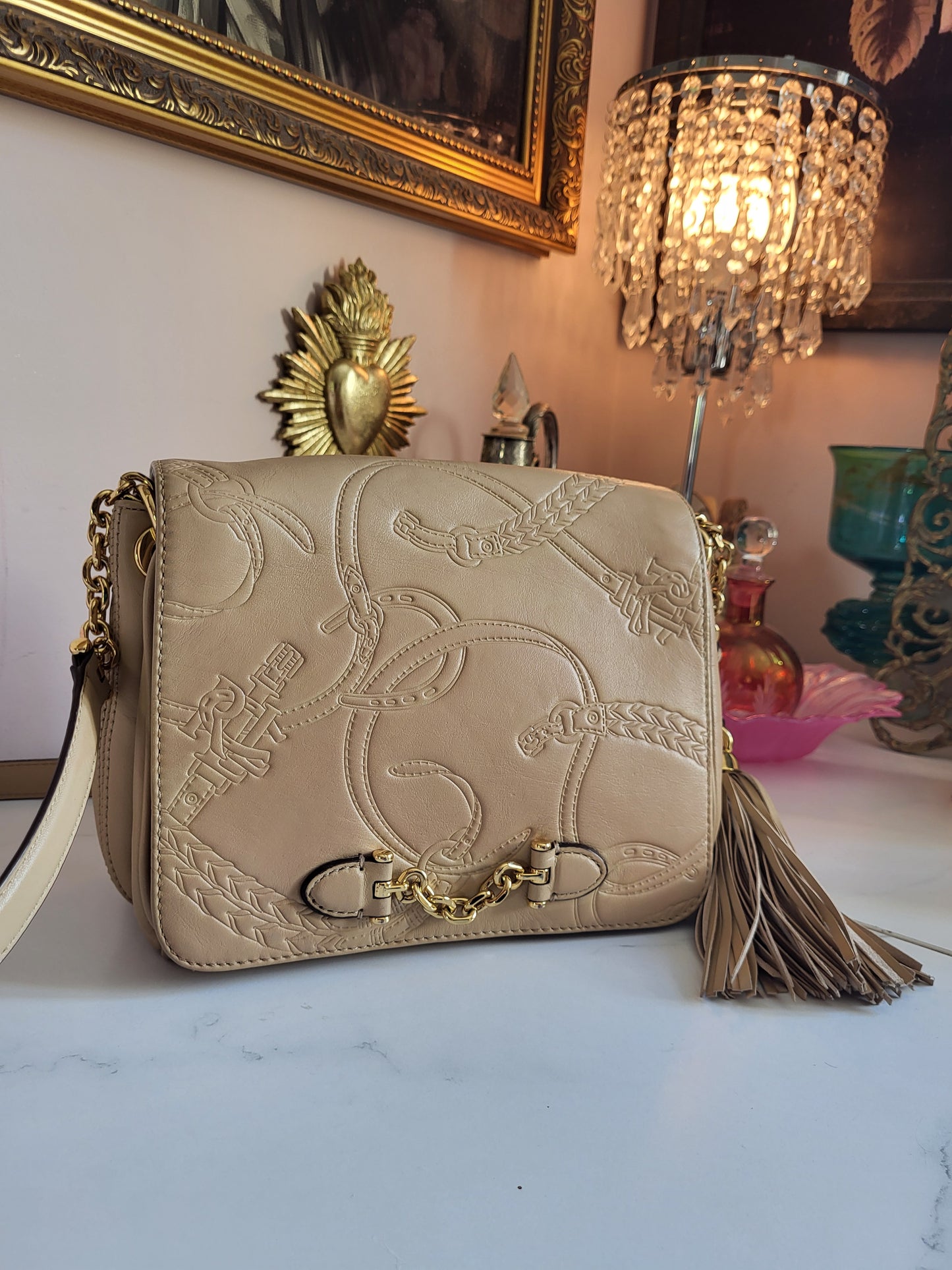 Ralph Lauren Equestrian Embossed Shoulder Bag