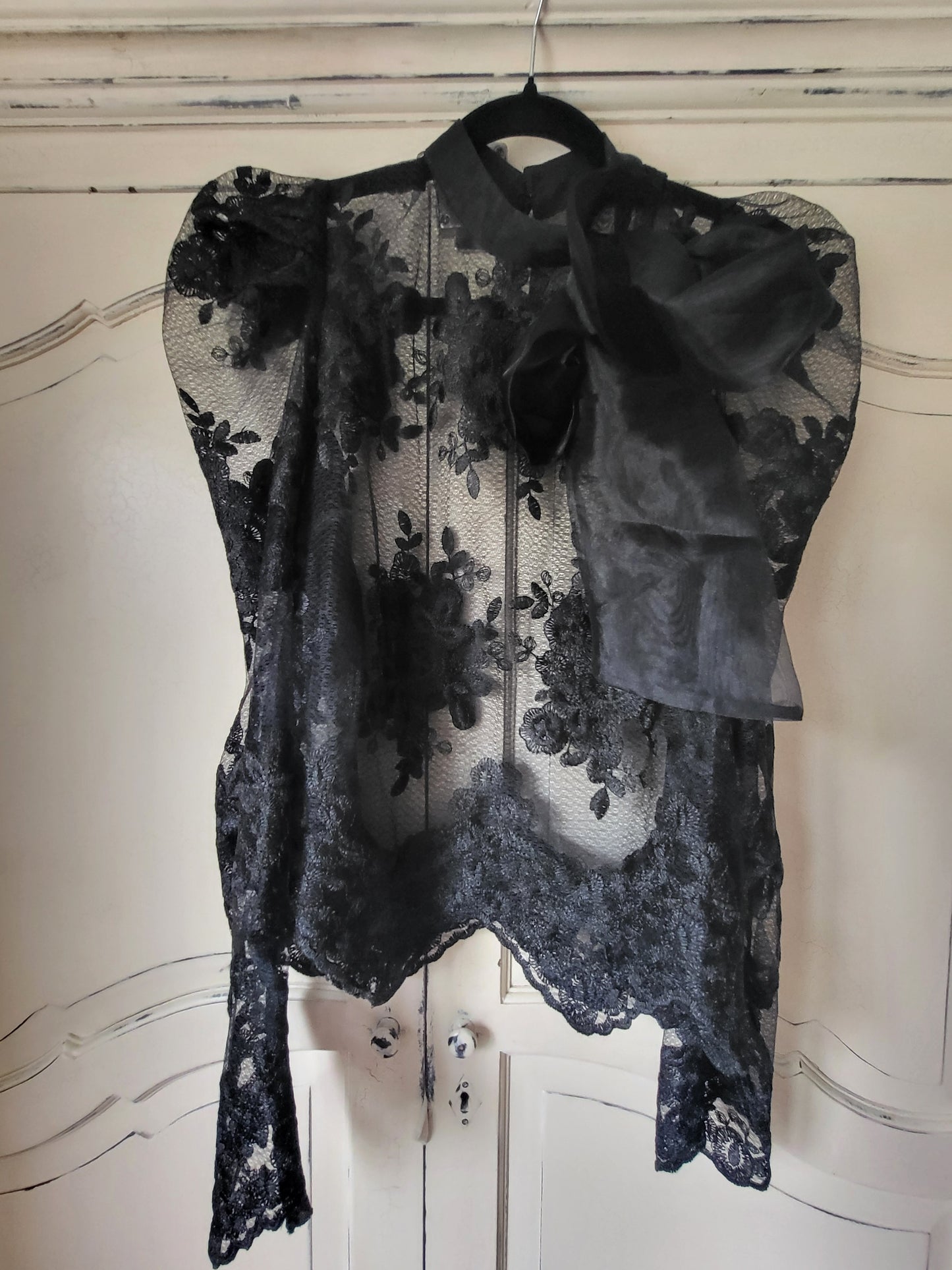 Gothic Black Lace Pussy Bow Blouse