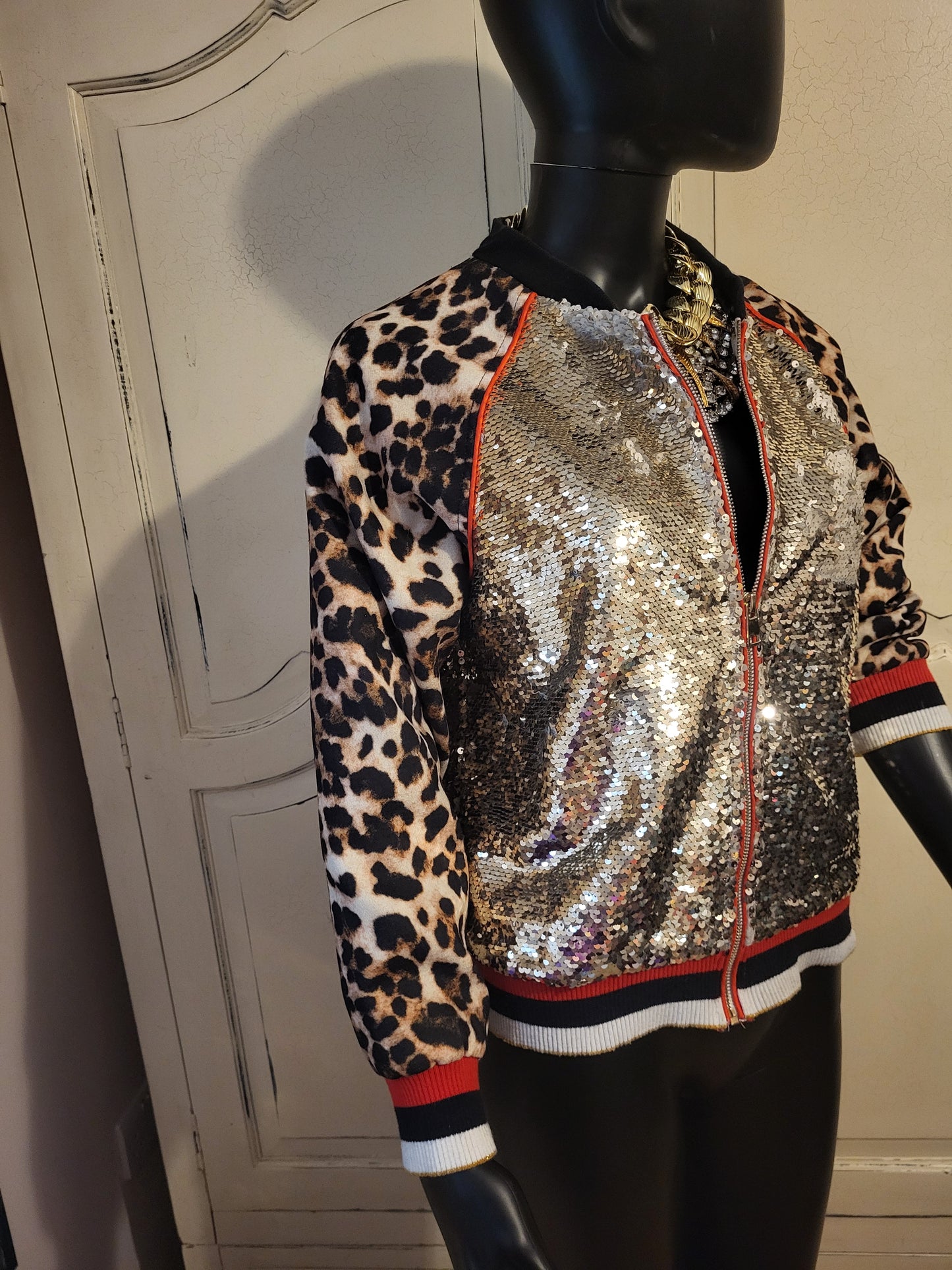 Drôle de Copine Sequin and Leopard Print Jacket