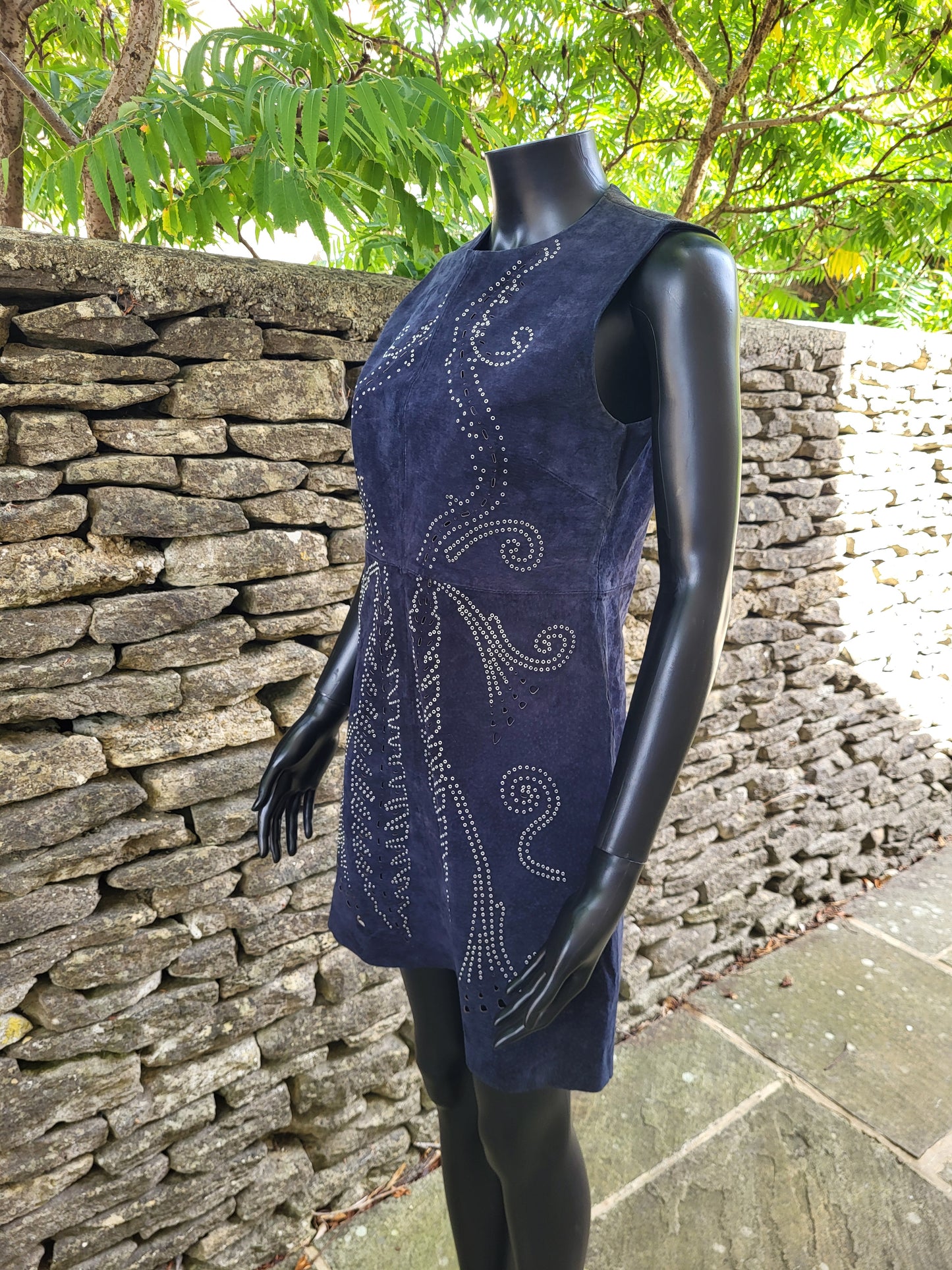 Vintage Midnight Blue Suede Studded Shift Dress