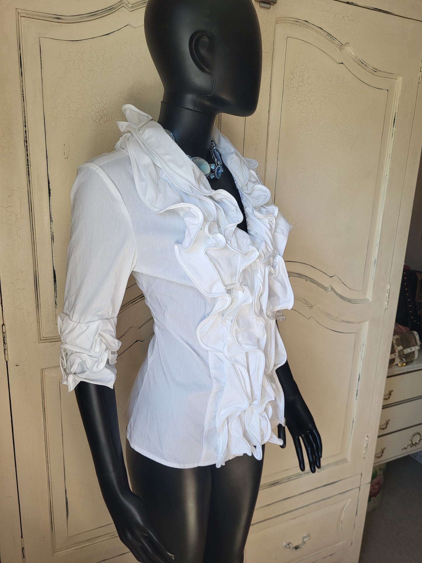 Diego Reiga White Flounced Cotton Blouse