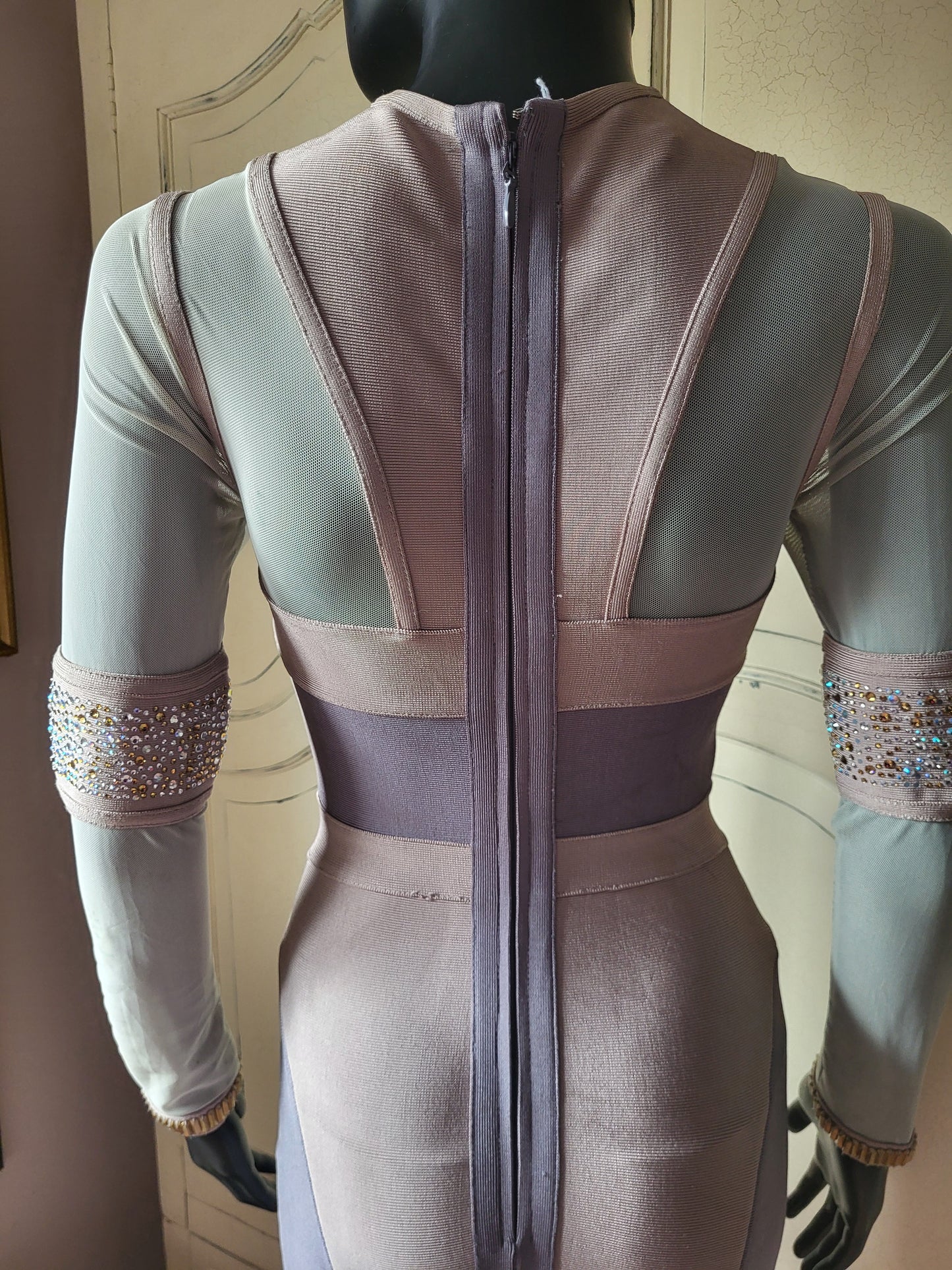 Mesh and Faux Diamante Bandage Dress