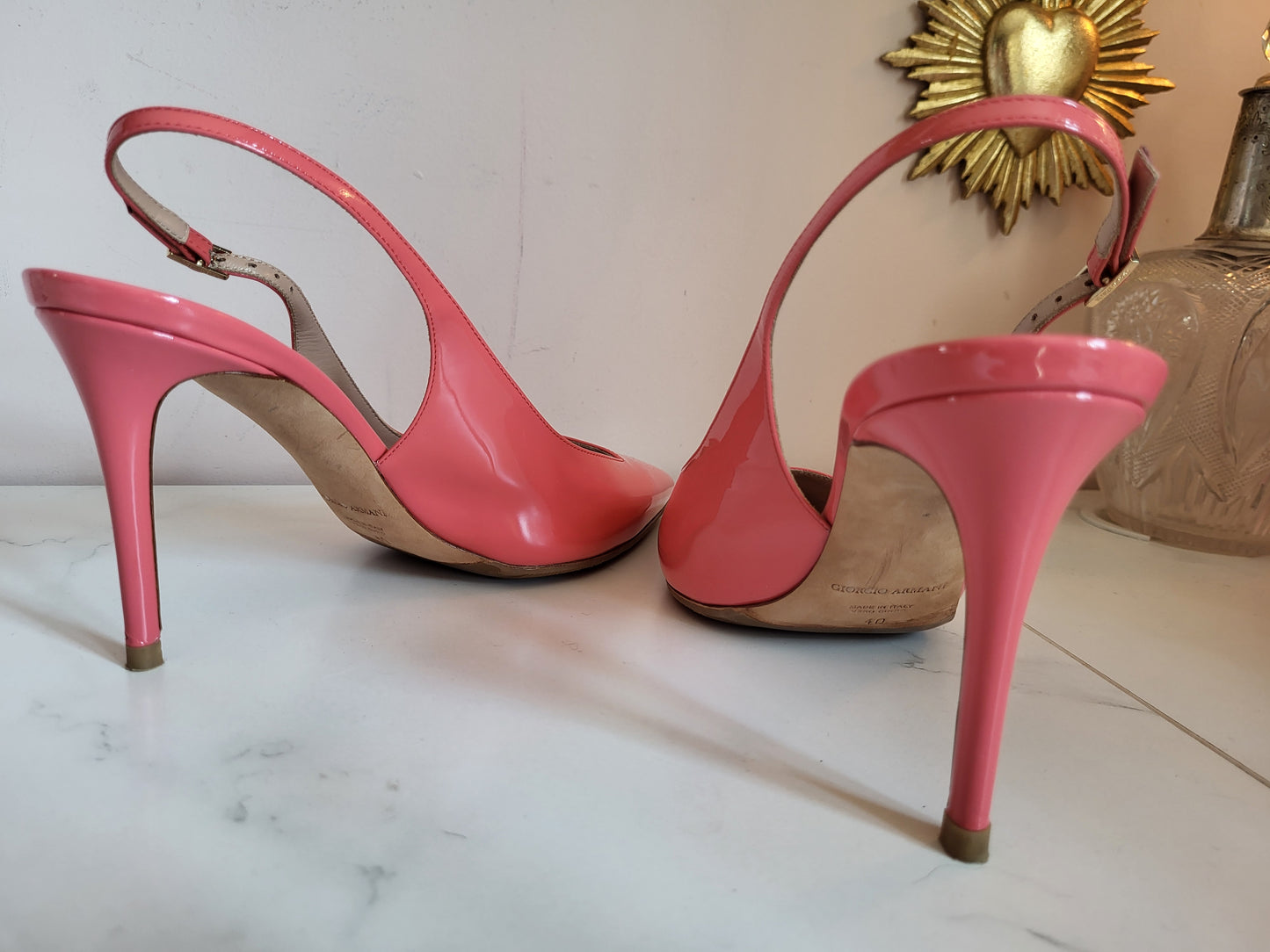 Giorgio Armani Patent Coral Slingback Heels