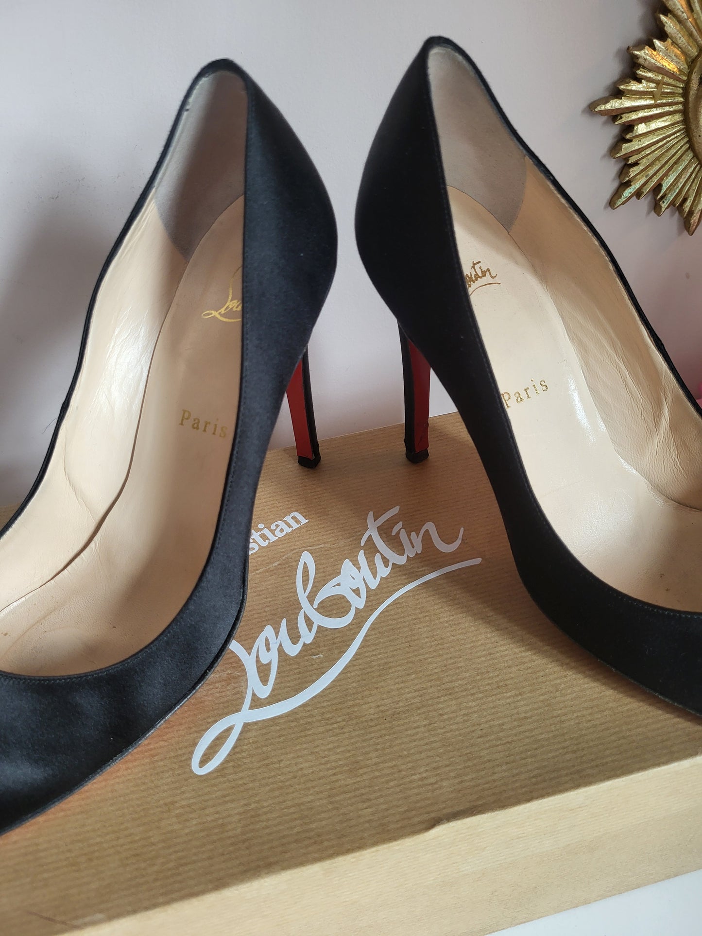Christian Louboutin Black Satin Court Heels