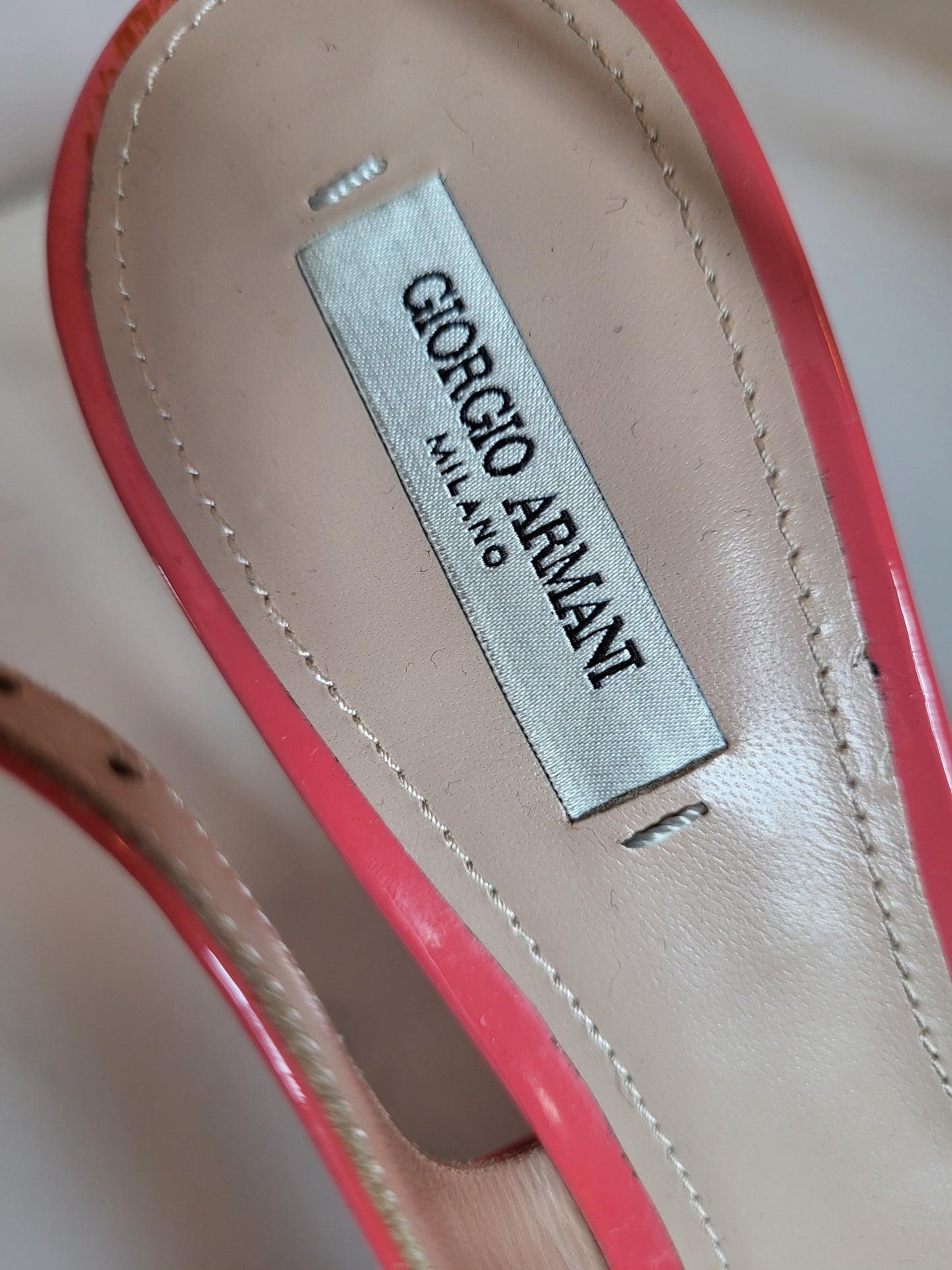 Giorgio Armani Patent Coral Slingback Heels