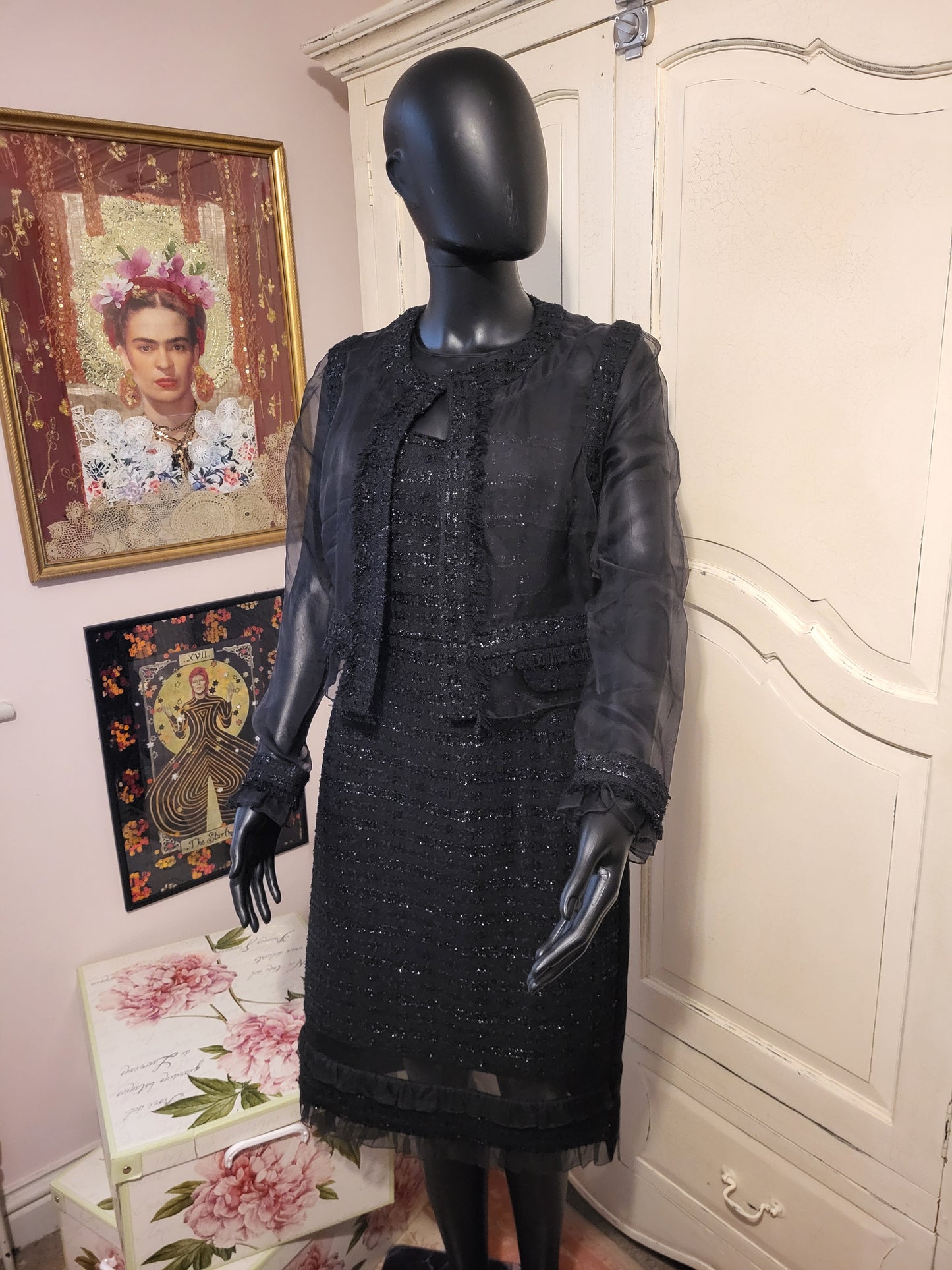 Erdem Tweed Shift Dress and Sheer Evening Jacket