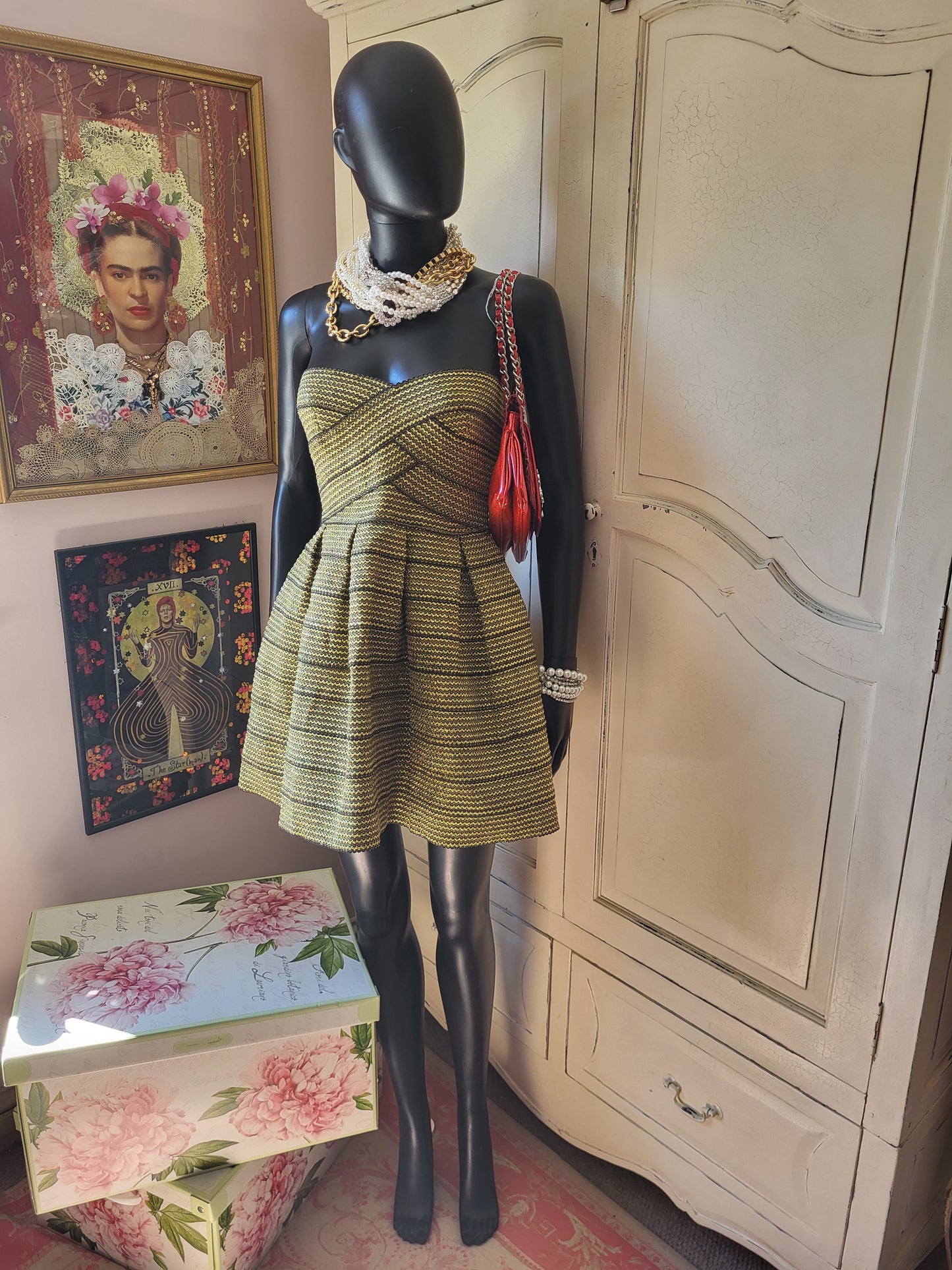 Sans Souci Gold Bandage Strapless Dress